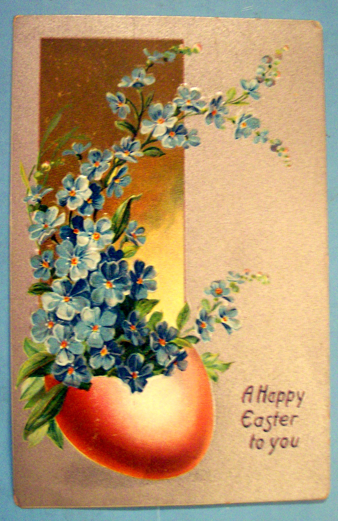 Happy Easter to You Postcard with Red Egg & Blue Flower