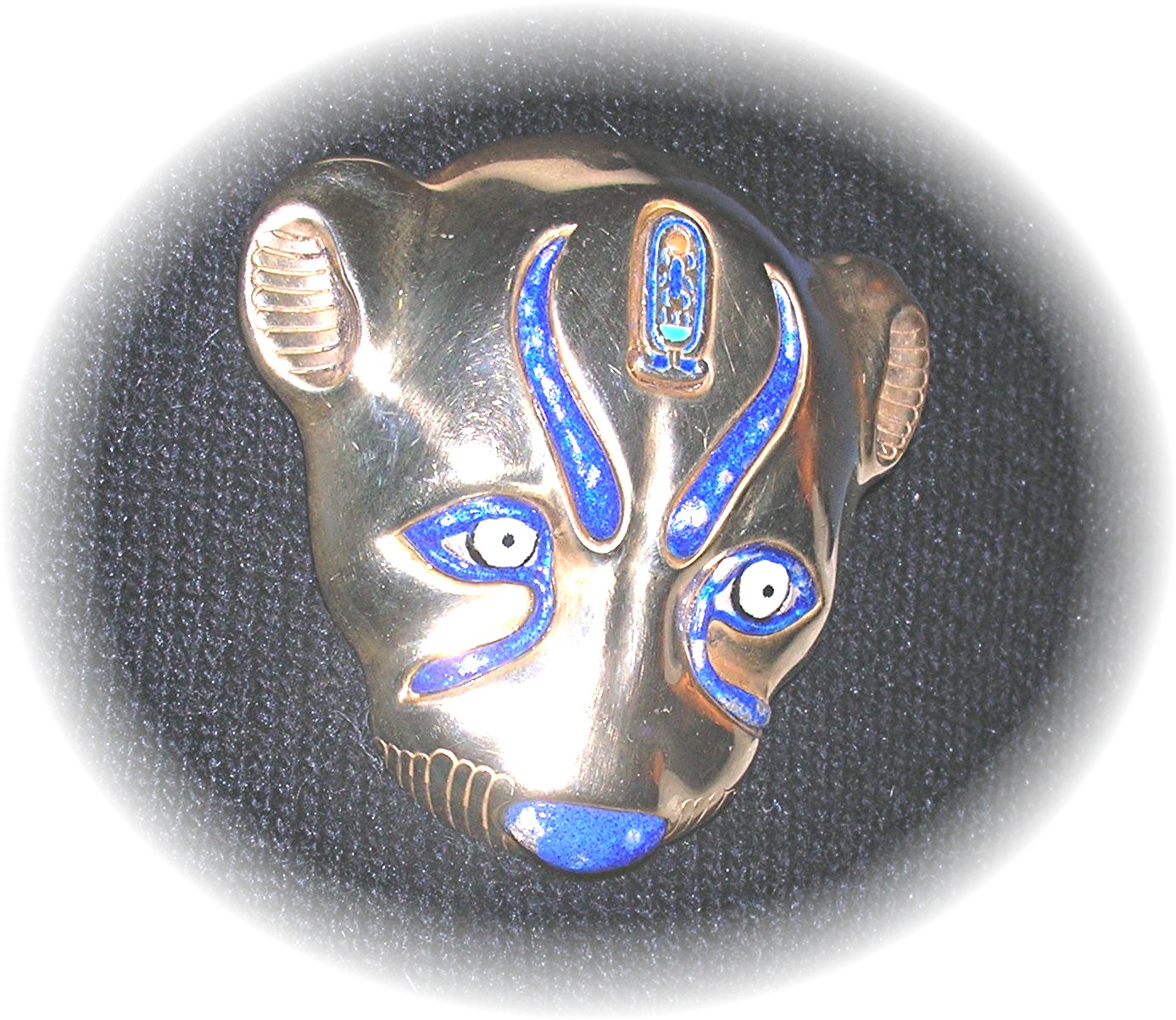 Enamel  Gold Over Sterling Silver Cat  Face Brooch