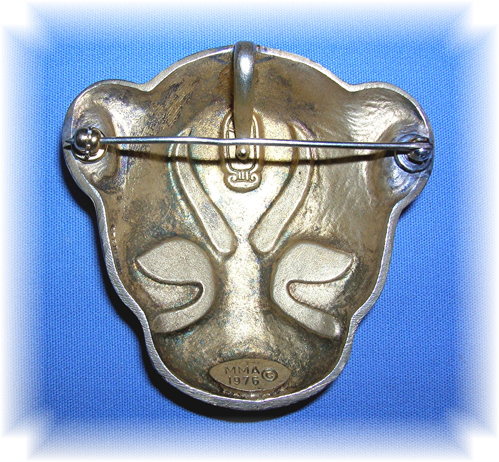 Enamel  Gold Over Sterling Silver Cat  Face Brooch
