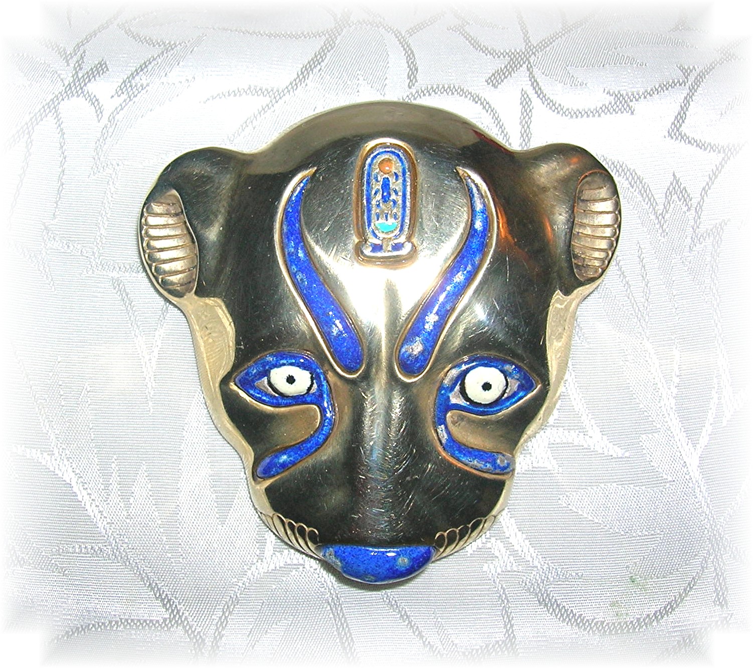 Enamel Gold Over Sterling Silver Cat Face Brooch