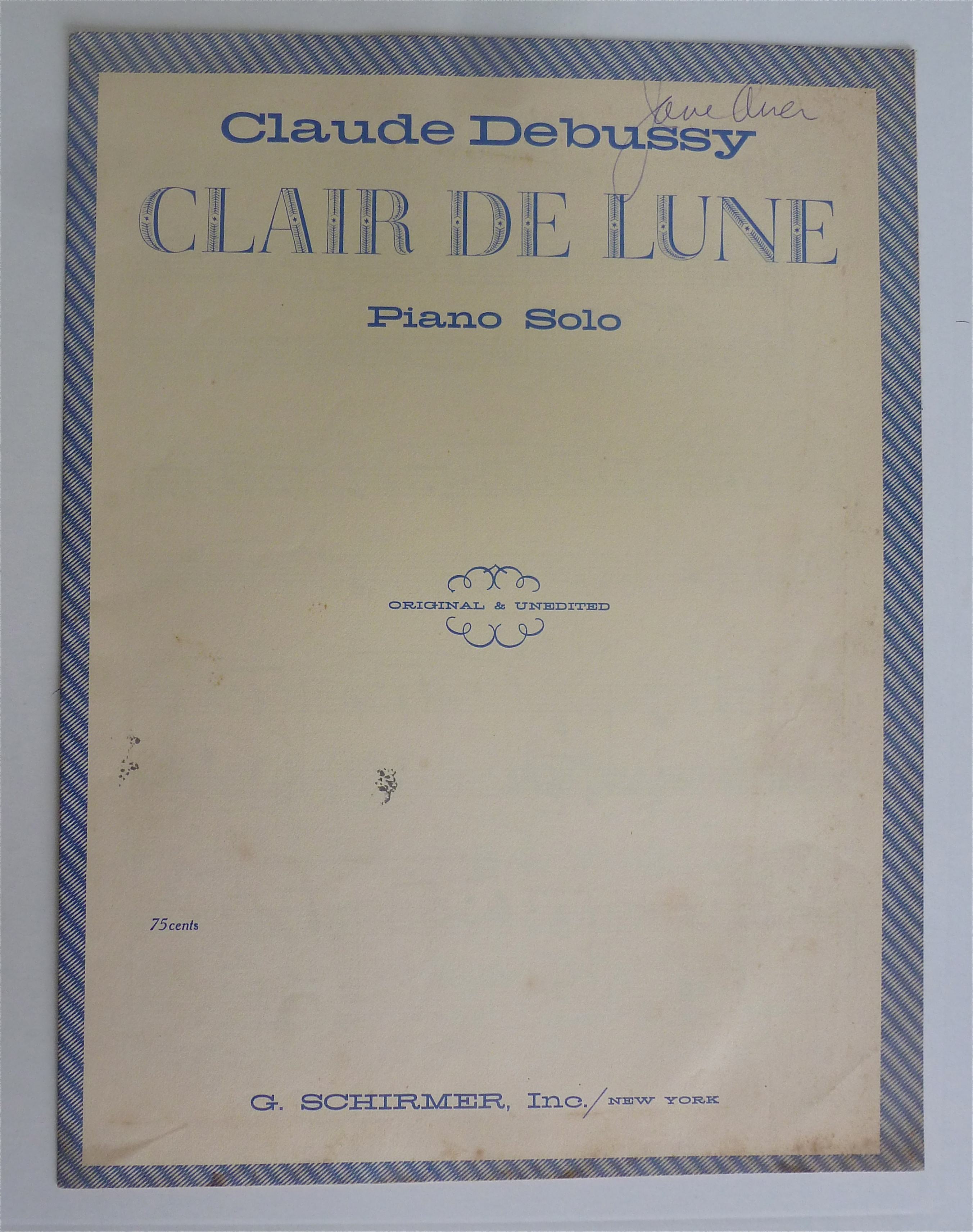 Sheet Music For 1950's Clair De Lune