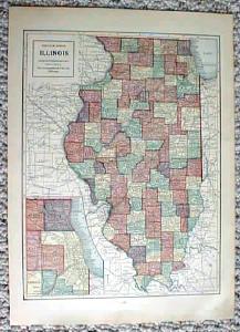 1911 Map of Illinois & Indiana Antique