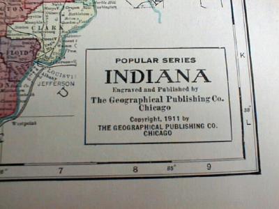 1911 Map of Illinois & Indiana Antique