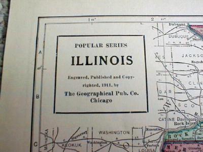 1911 Map of Illinois & Indiana Antique