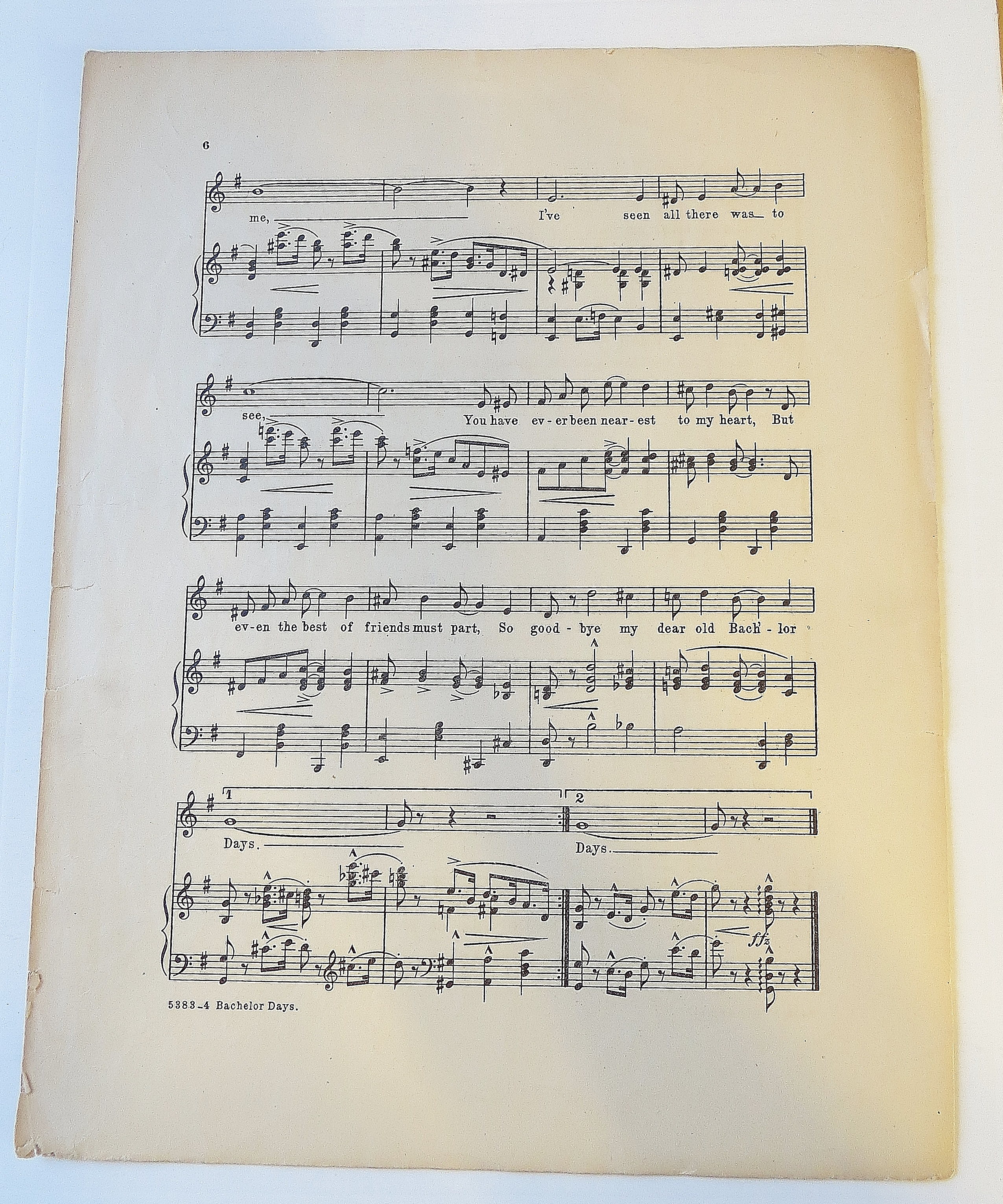 1916 Ziegfeld Follies Bachelor Days Sheet Music