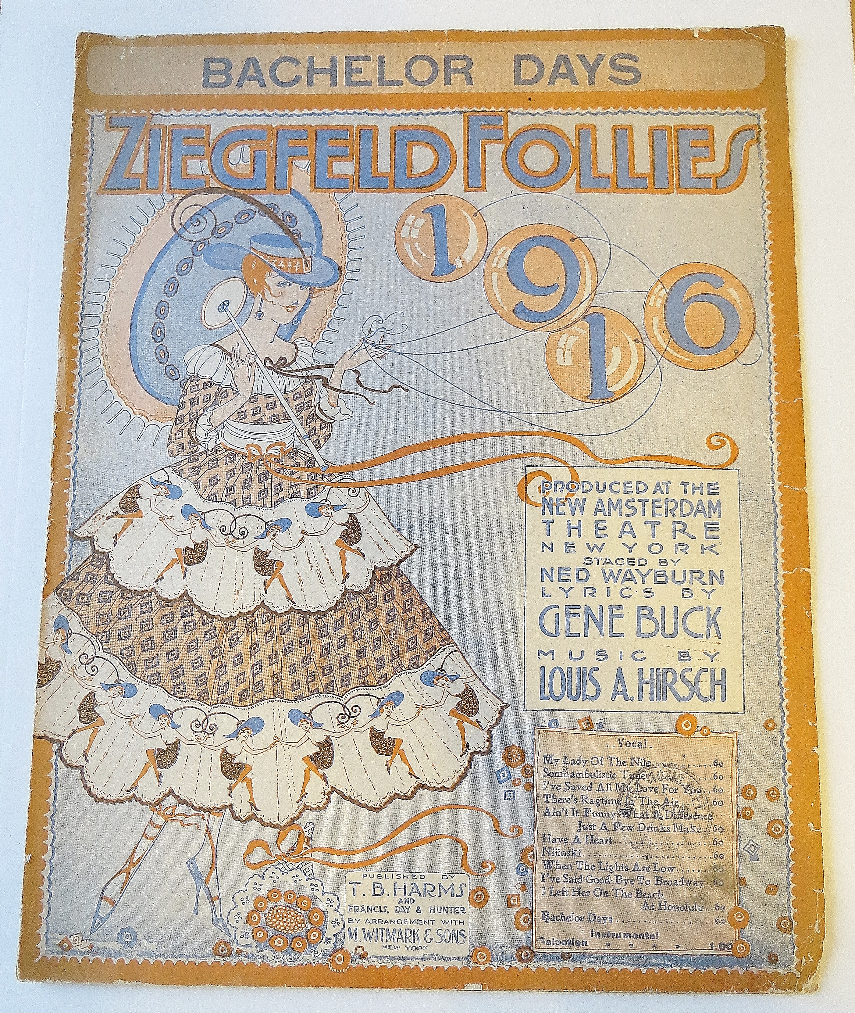 1916 Ziegfeld Follies Bachelor Days Sheet Music