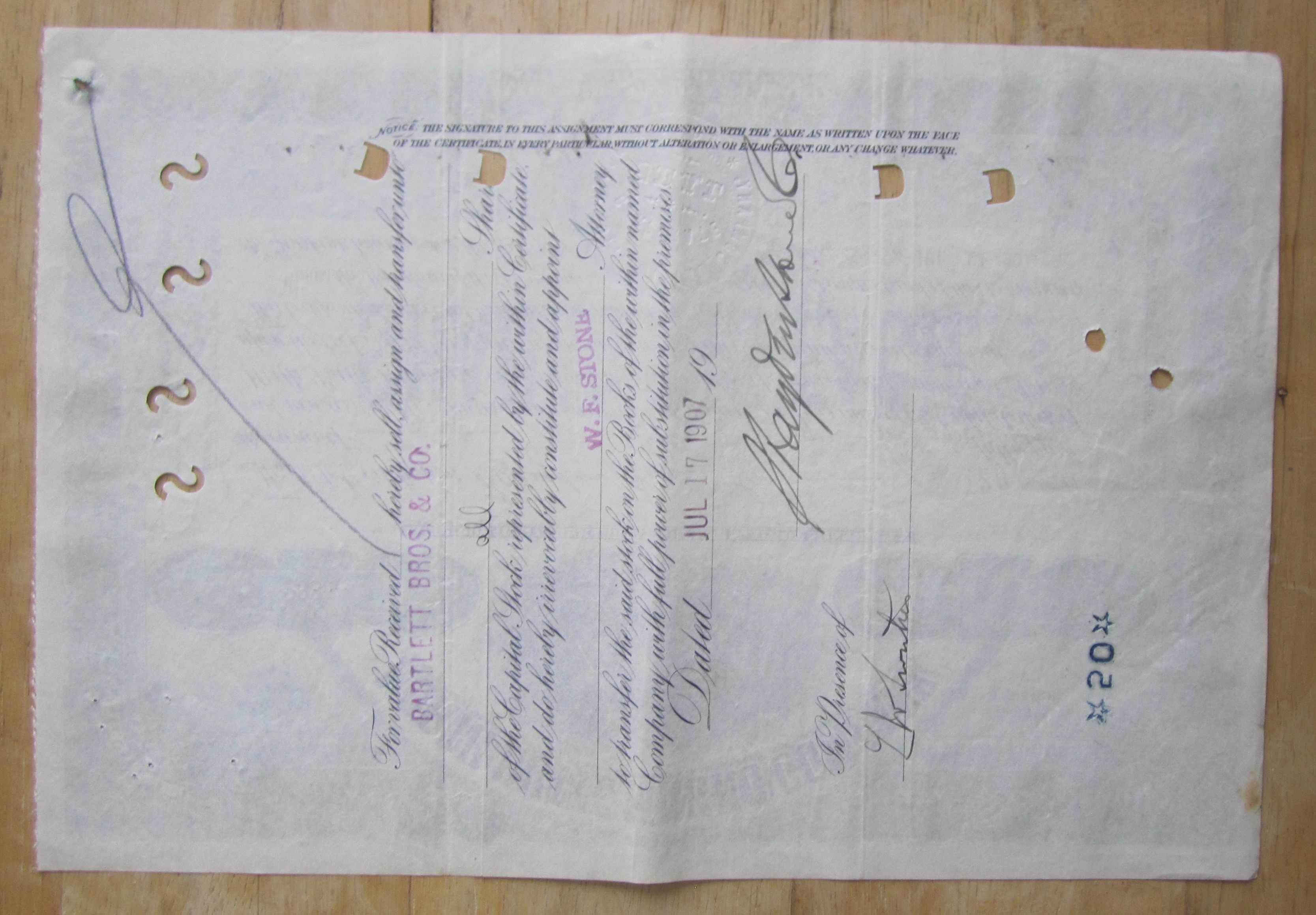 1907 North Butte Mining Company Stock Certificate