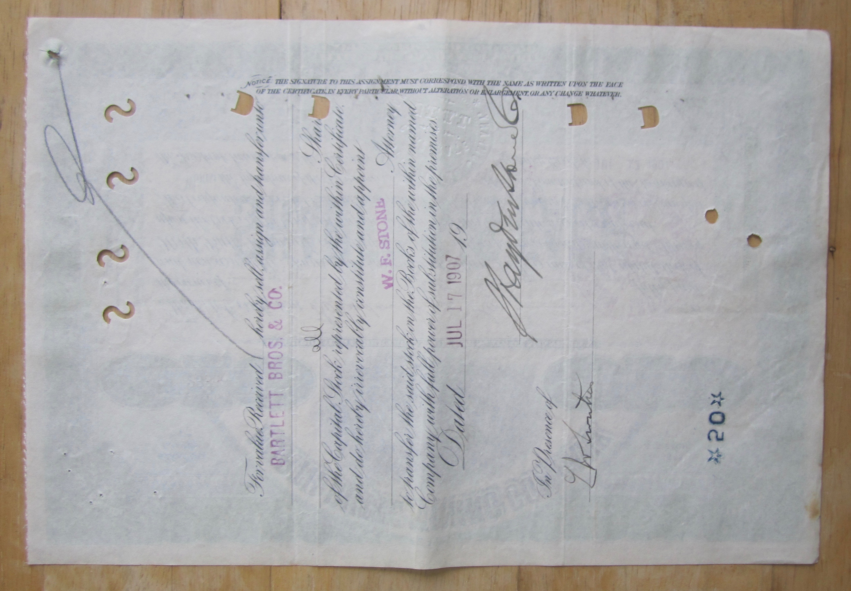 1907 North Butte Mining Company Stock Certificate
