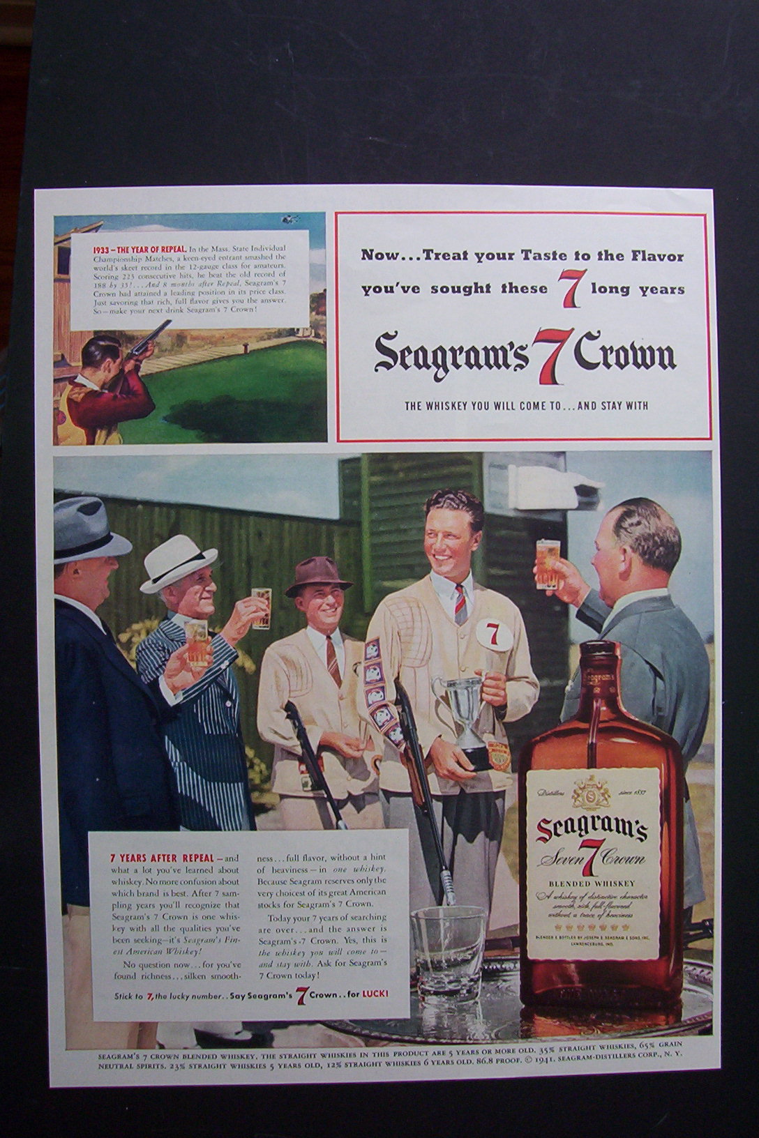 1941 Seagram's 7 Crown Whiskey with Men Saluting a Man
