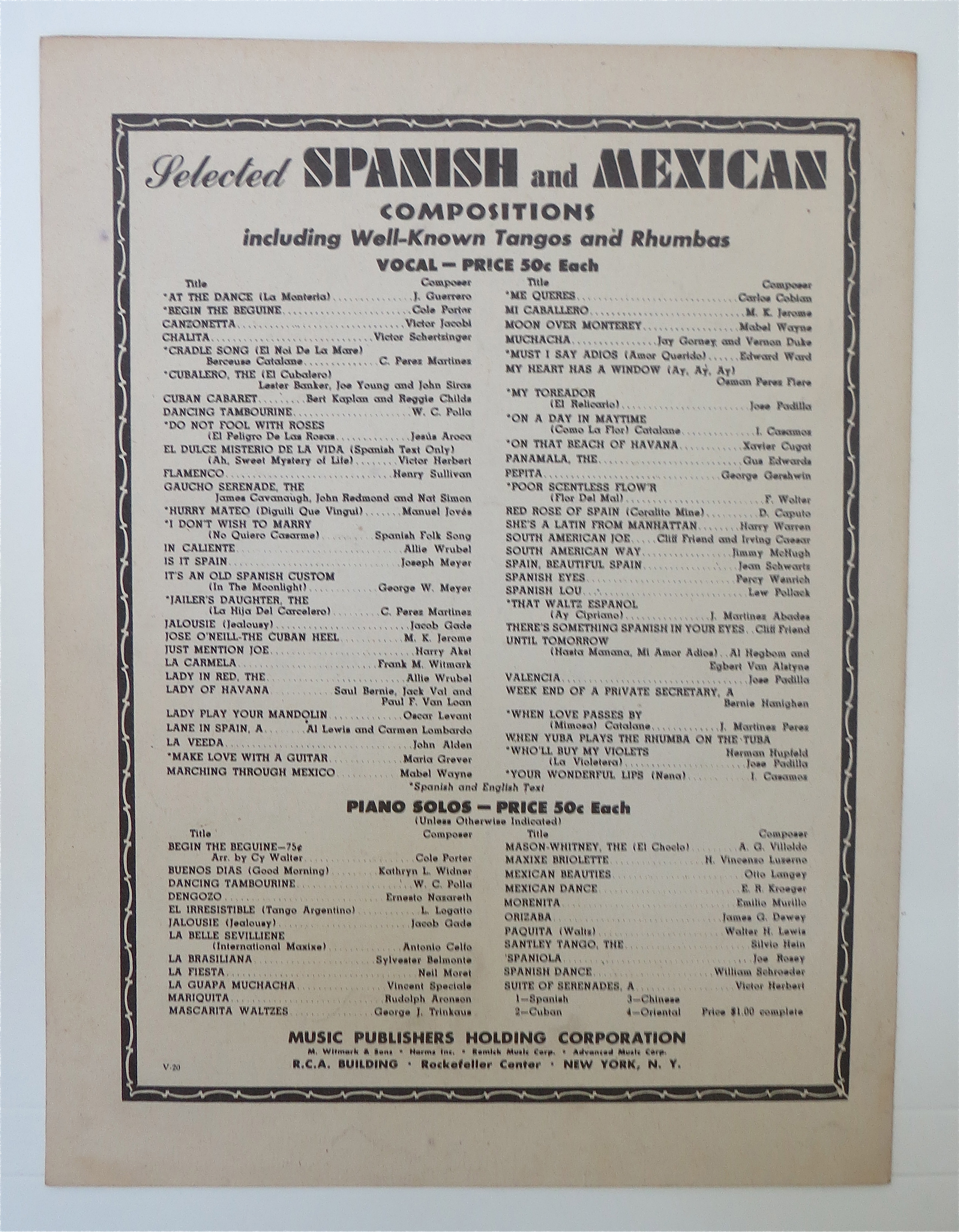 1945 Jalousie (Jealousy) Sheet Music