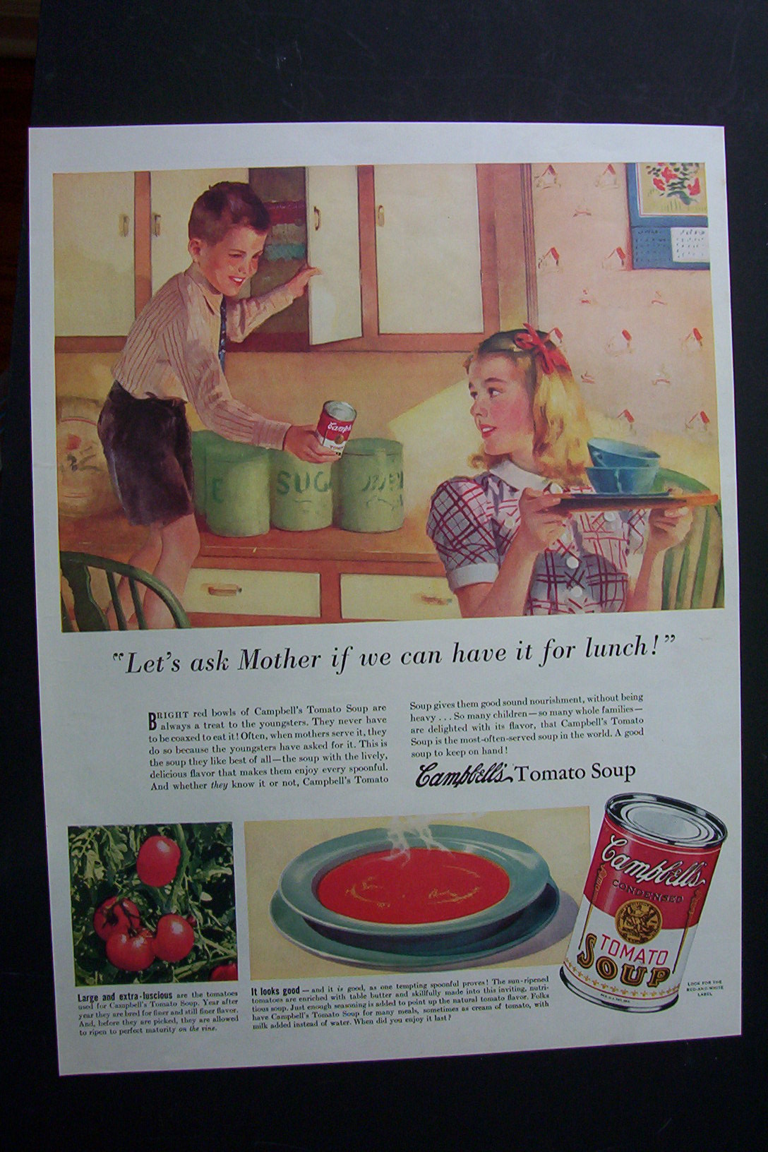 1940 Campbell's Tomato Soup with Little Boy & Girl