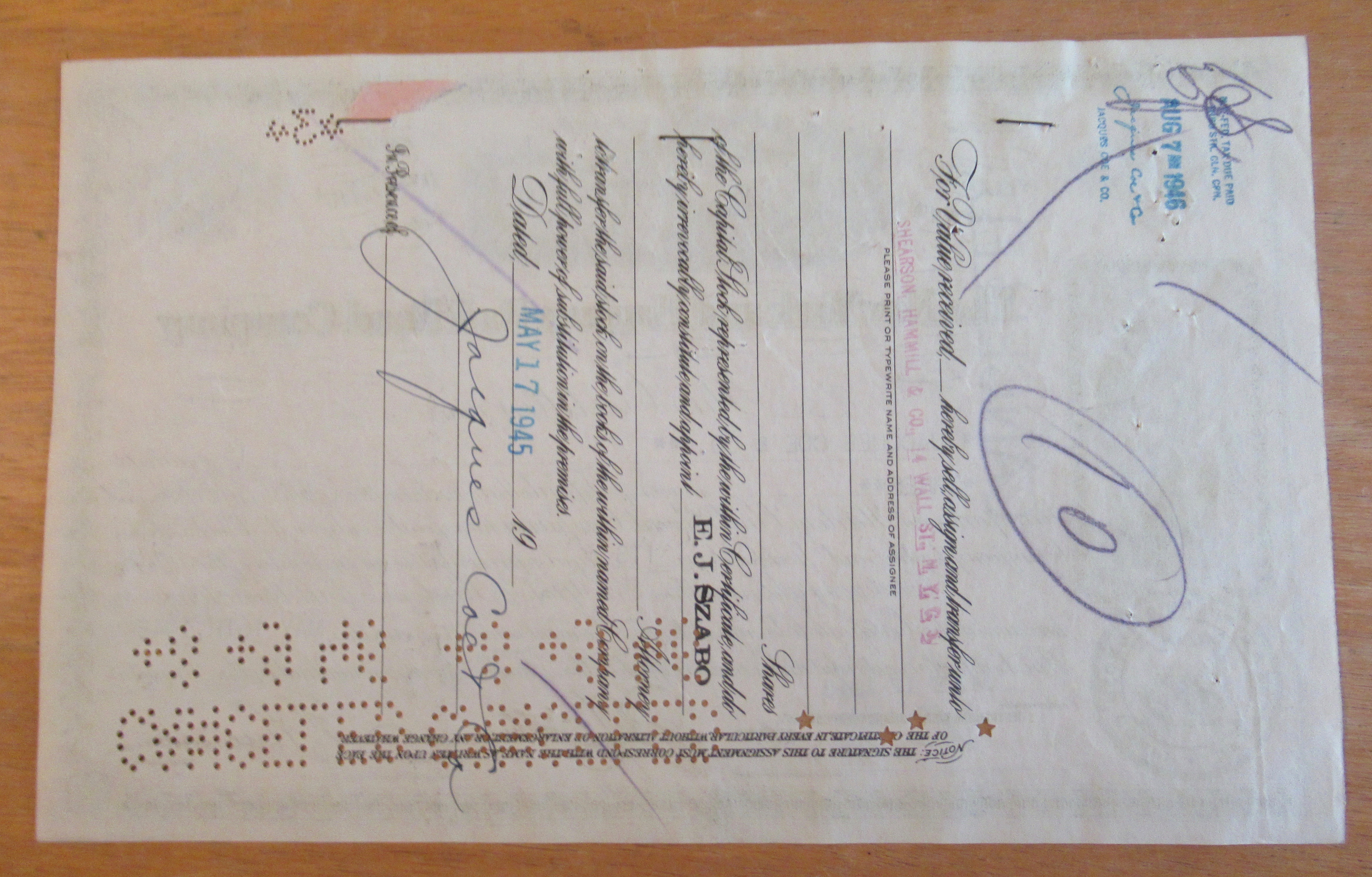 1945 New York & Harlem Railroad Co Stock Certificate