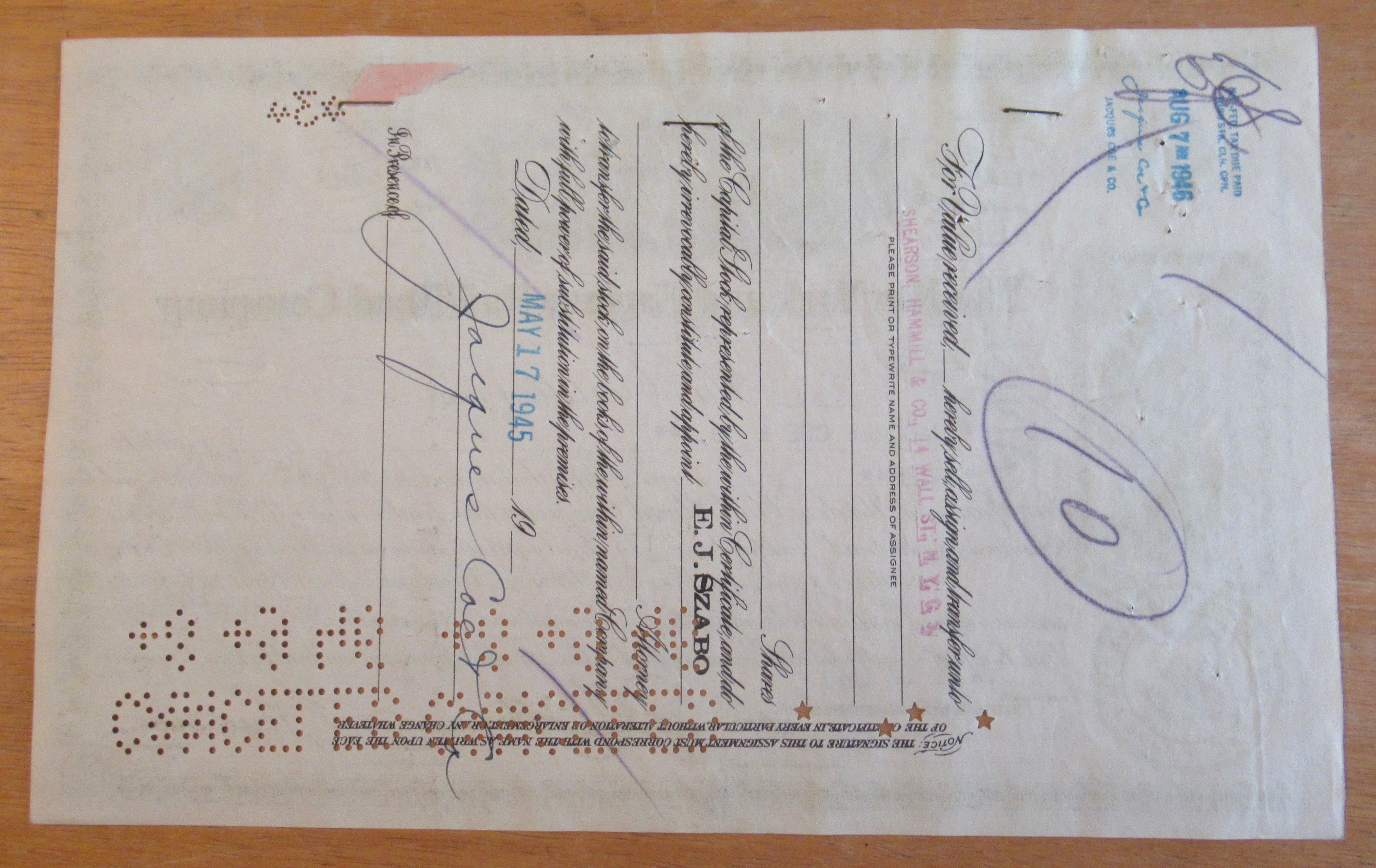 1945 New York & Harlem Railroad Co Stock Certificate