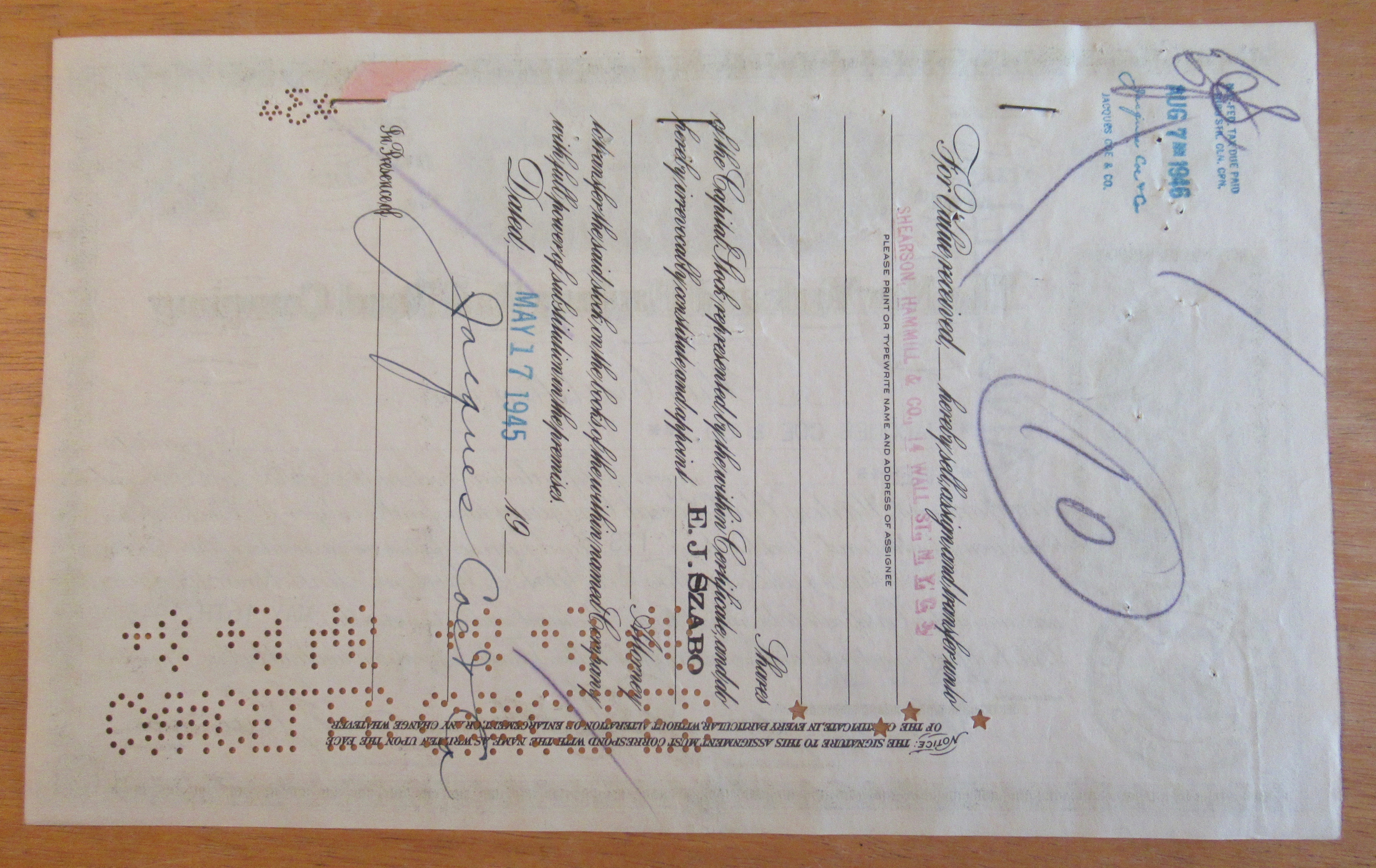 1945 New York & Harlem Railroad Co Stock Certificate