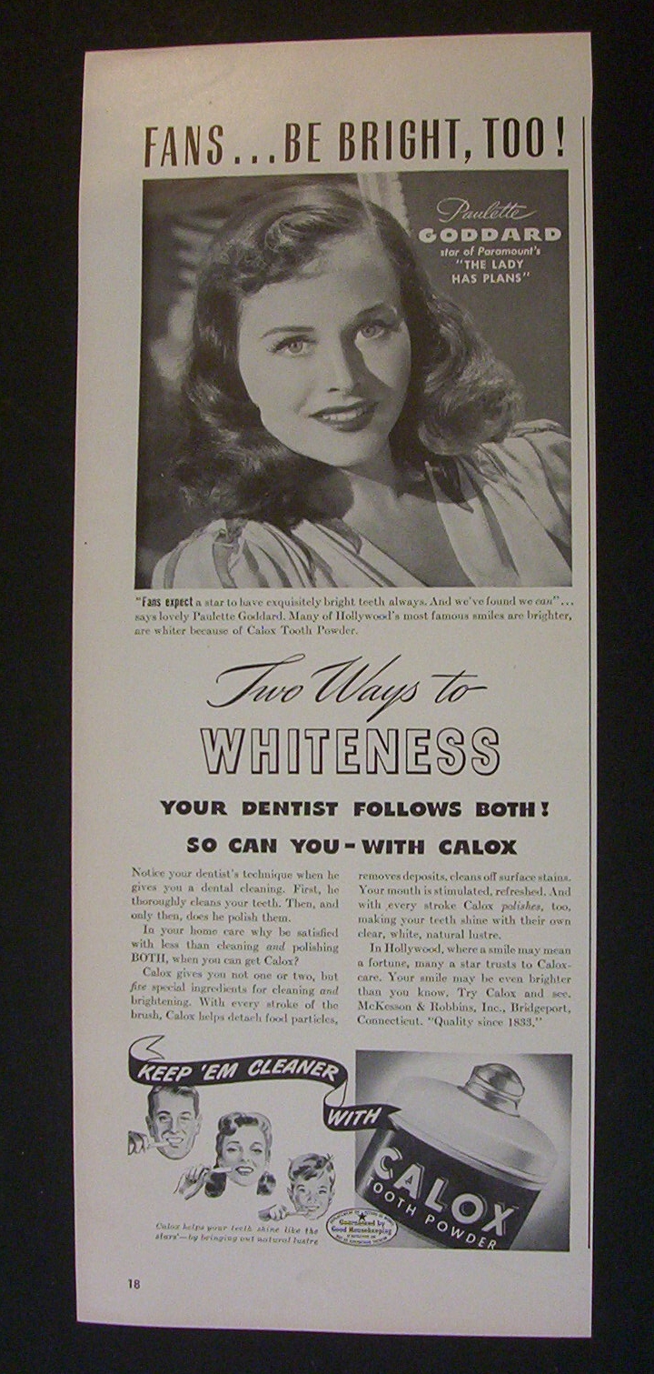 1942 Calox Tooth Powder with Paulette Goddard