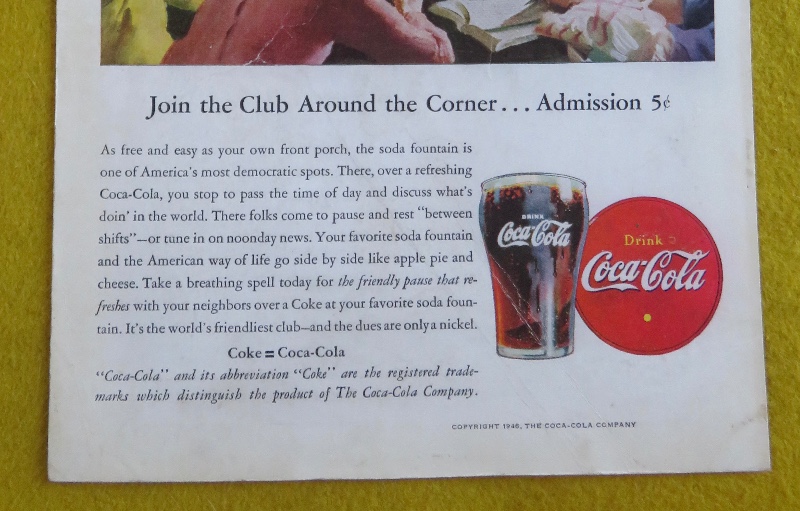 1946 Coca Cola (Coke) With Join The Club Around The Corner