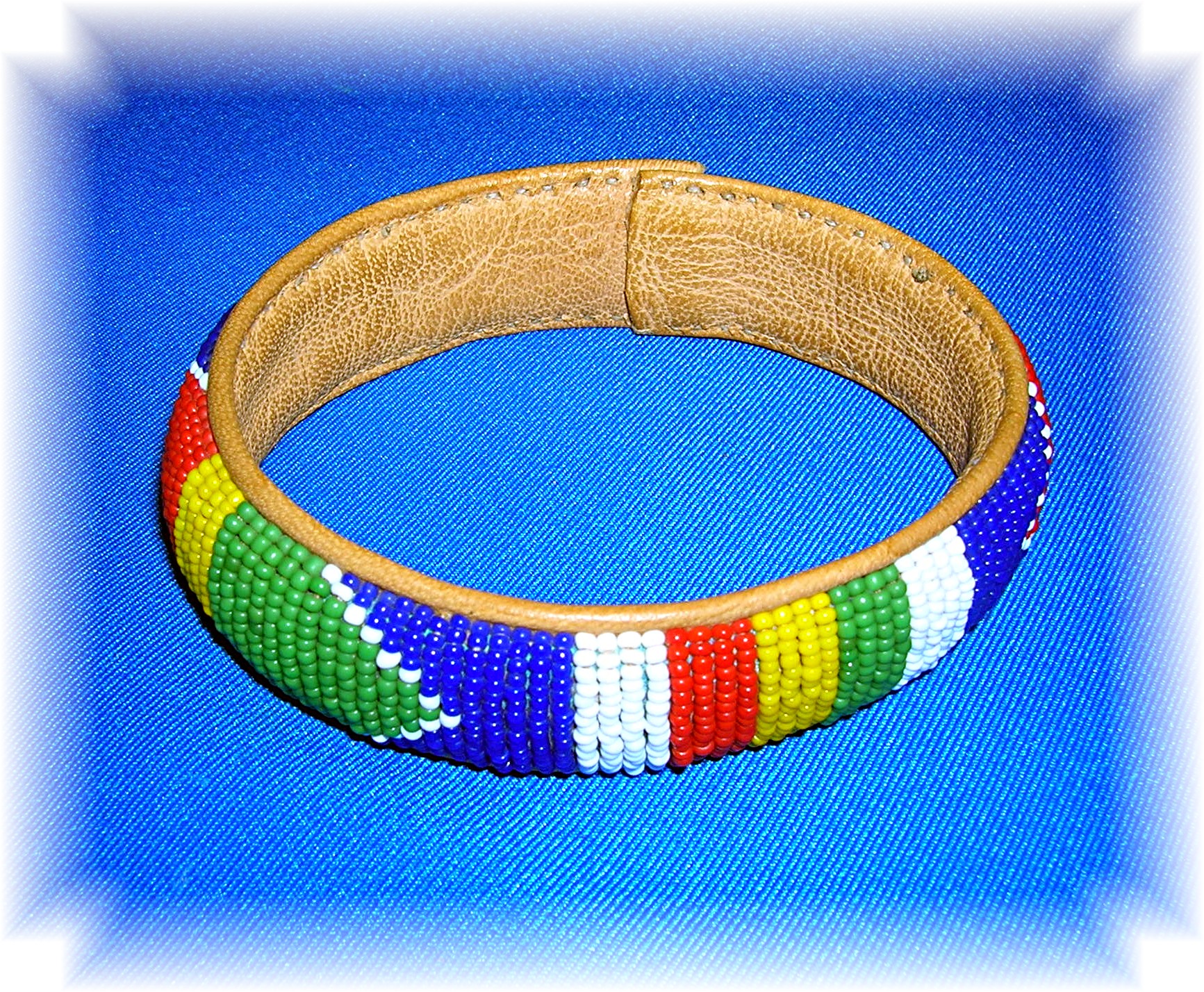 Beaded Leather Native American  Bangle Bracelet