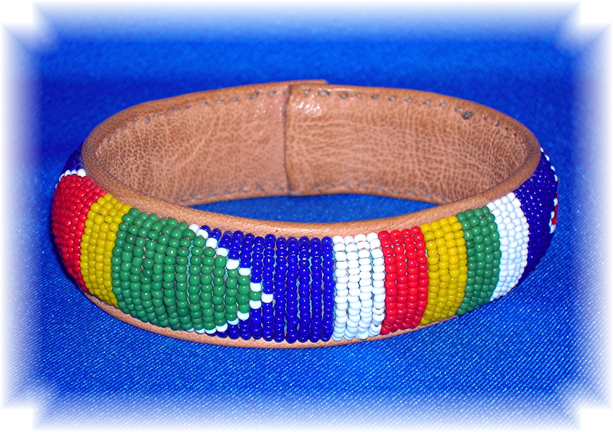 Beaded Leather Native American  Bangle Bracelet