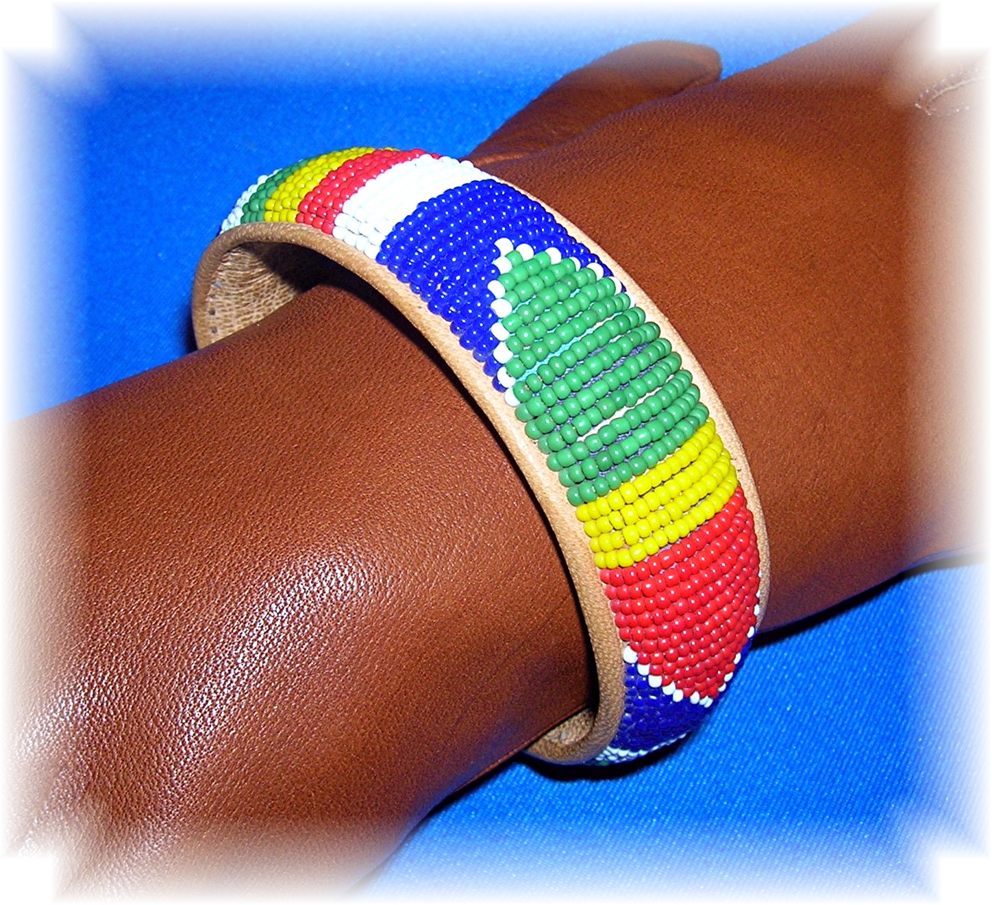 Beaded Leather Native American Bangle Bracelet