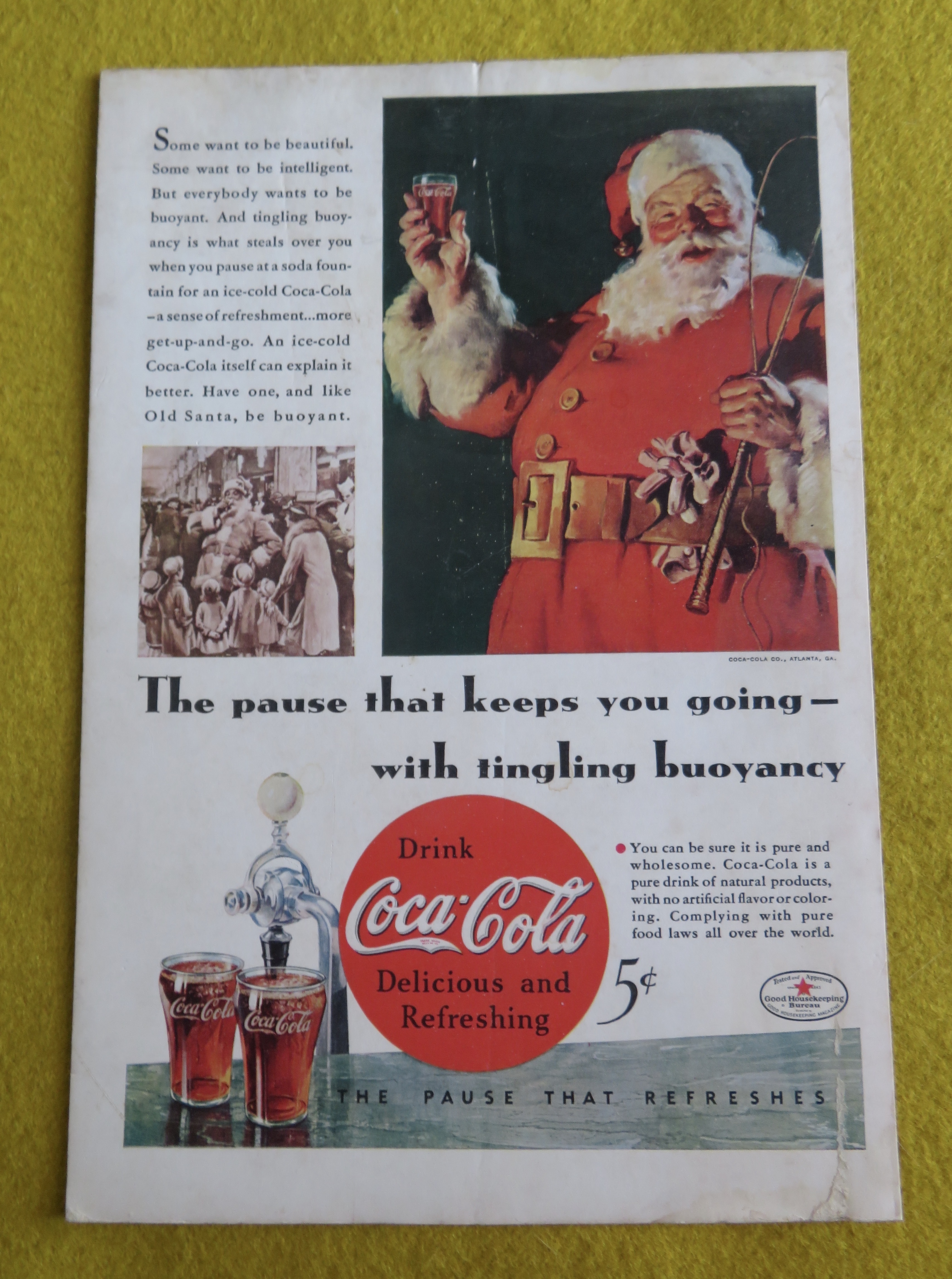 1934 Coca Cola (Coke) with Santa Claus Holding Glass