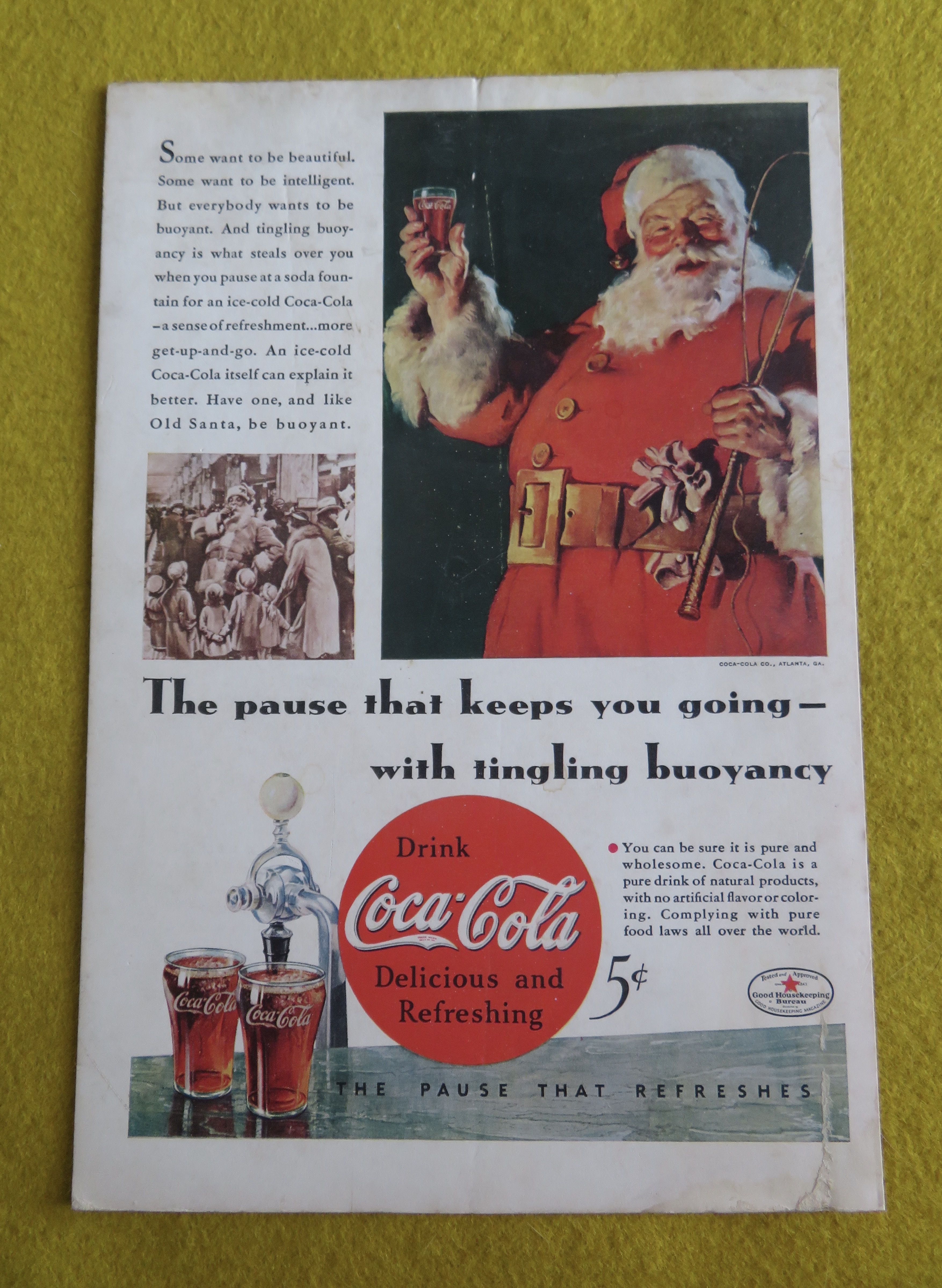 1934 Coca Cola (Coke) with Santa Claus Holding Glass