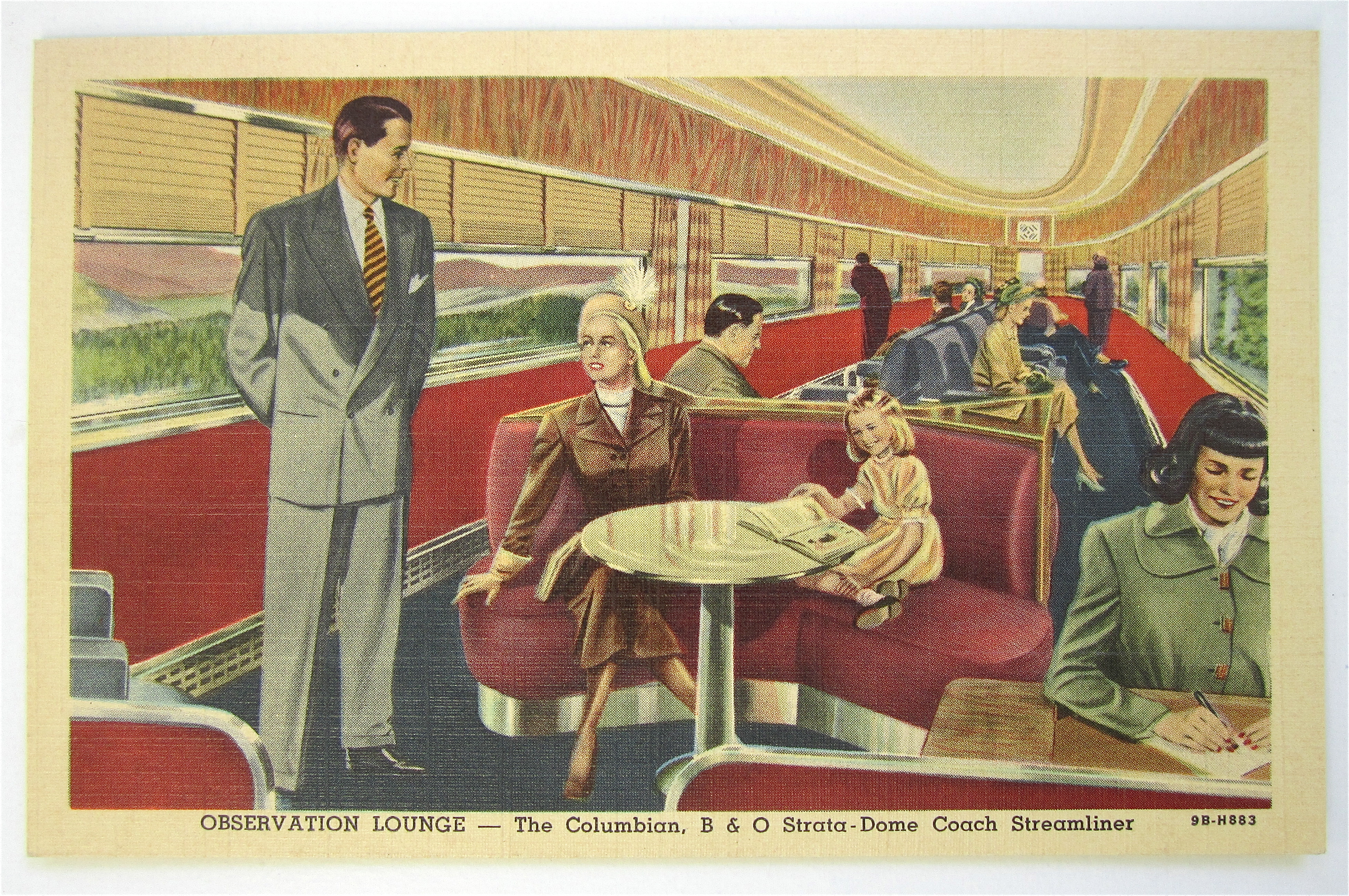 Observation Lounge-Columbian B & O Streamliner Postcard