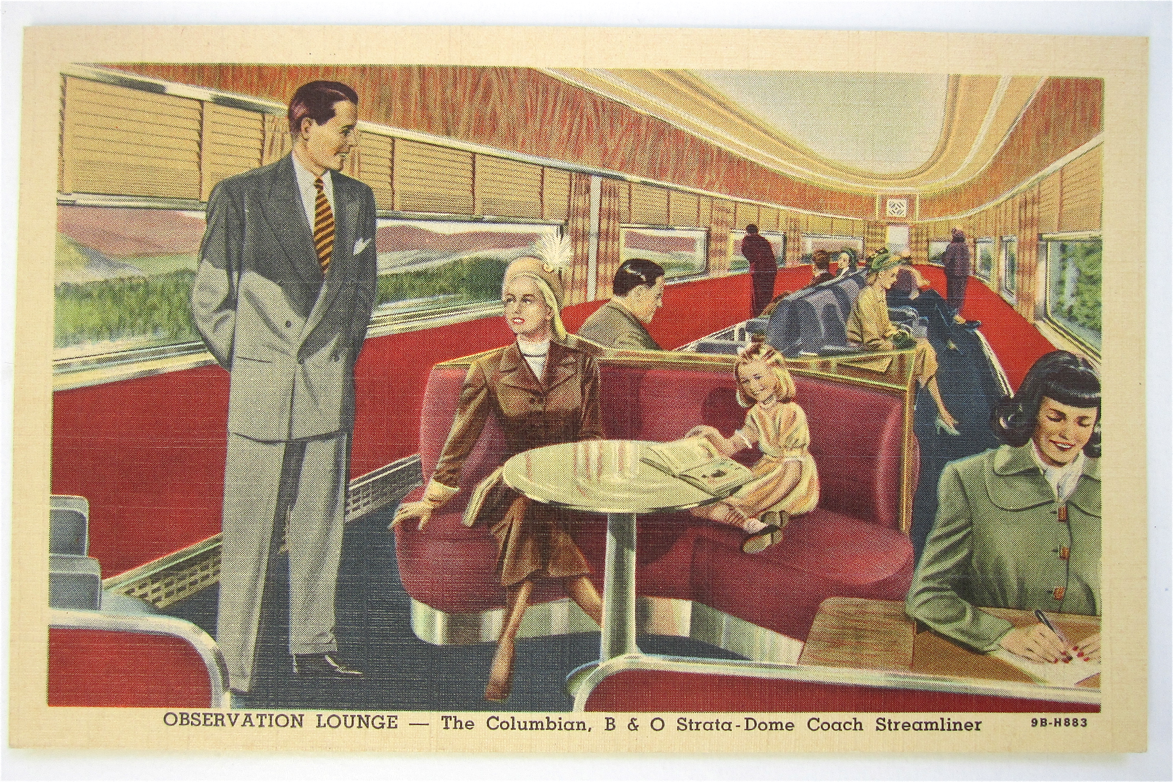 Observation Lounge-Columbian B & O Streamliner Postcard