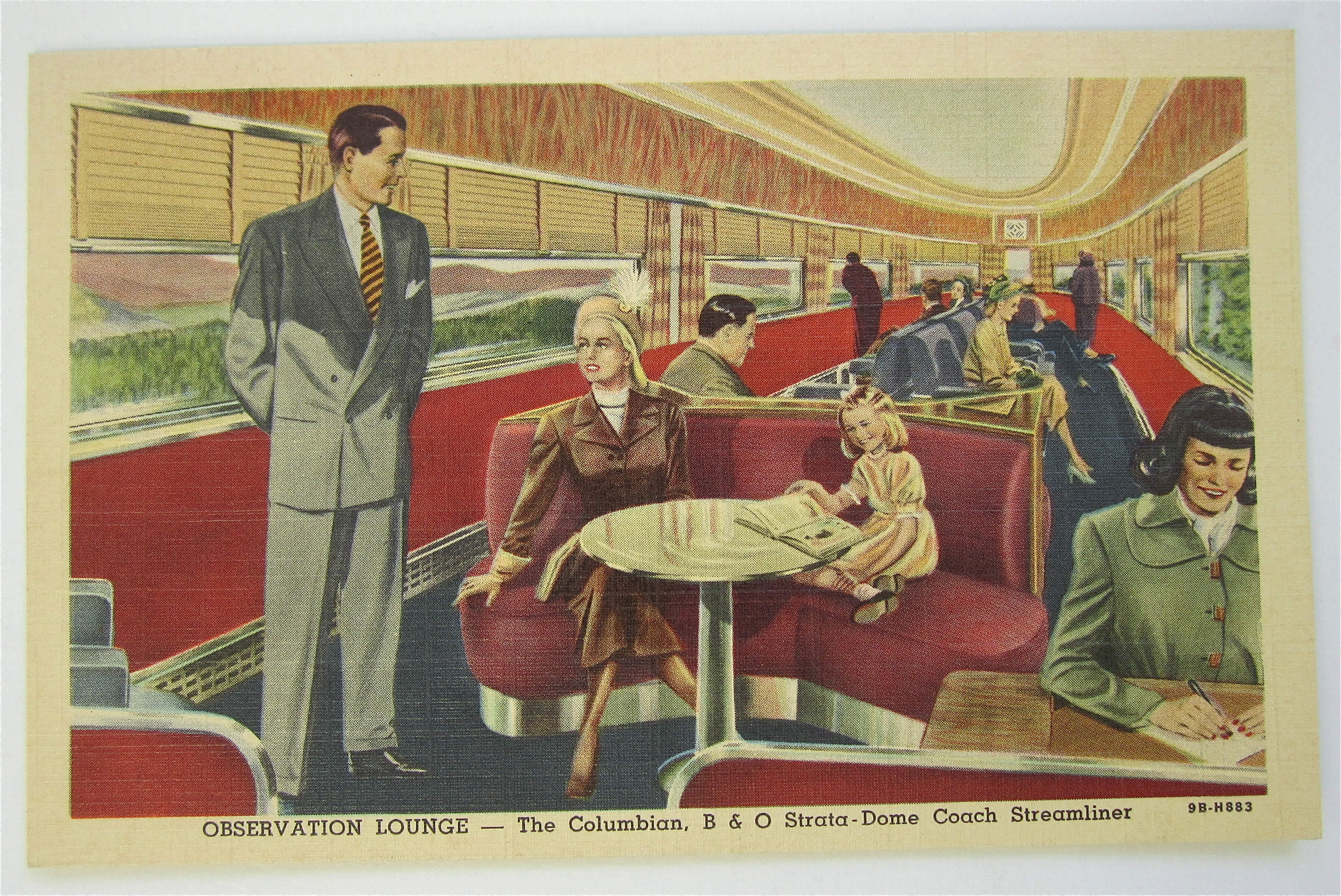 Observation Lounge-Columbian B & O Streamliner Postcard