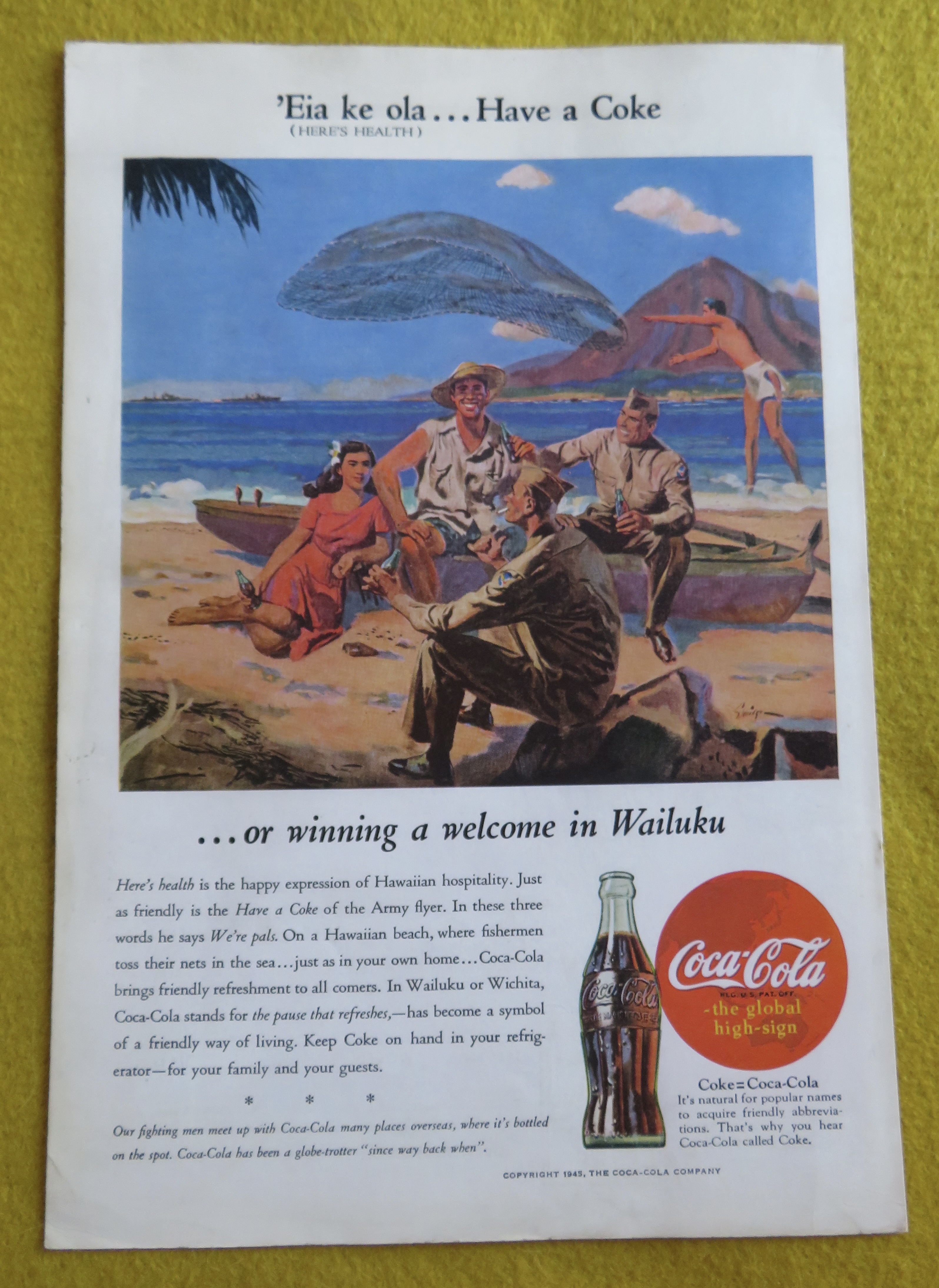1945 Coca Cola (Coke) with Two Soldiers Talking