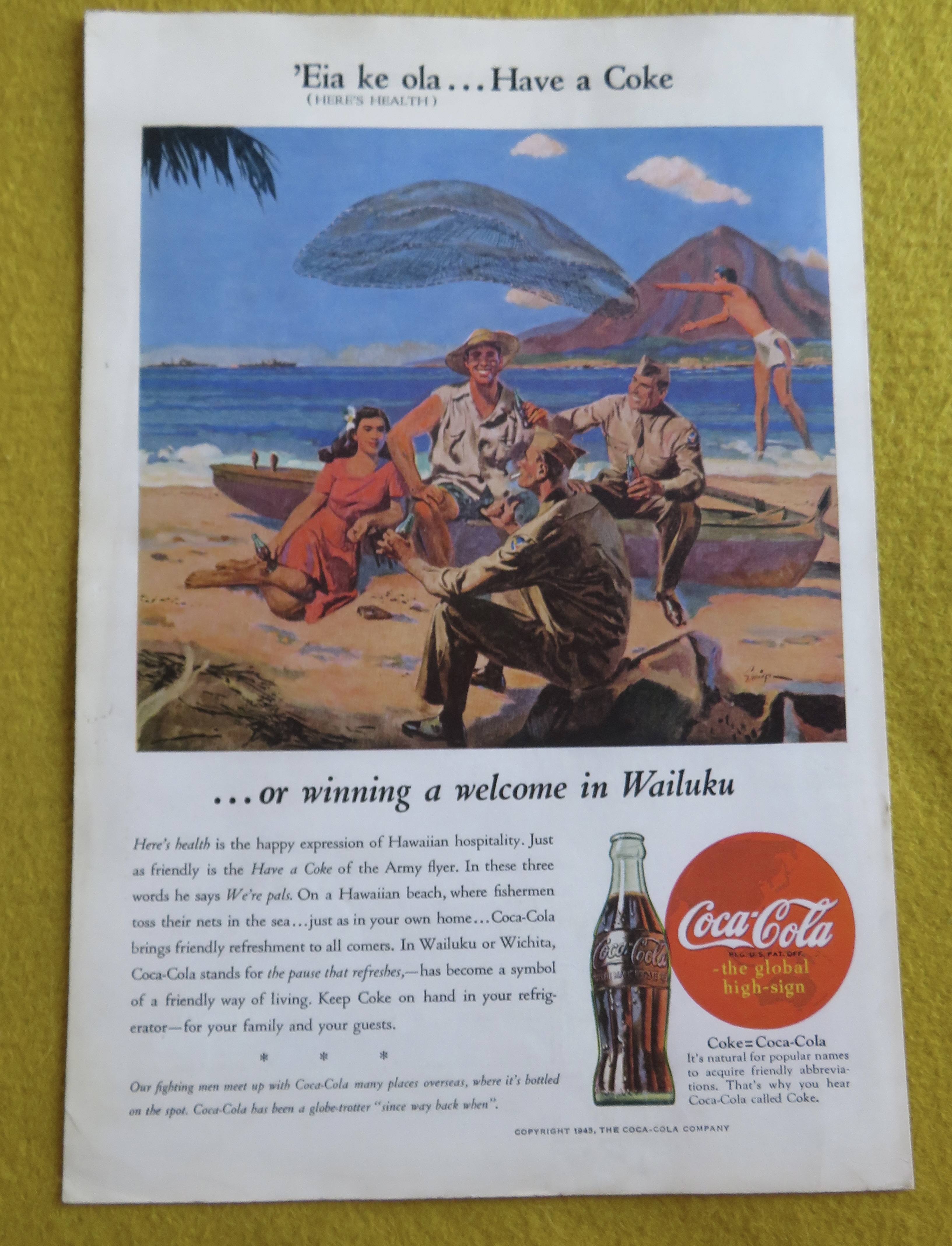 1945 Coca Cola (Coke) with Two Soldiers Talking