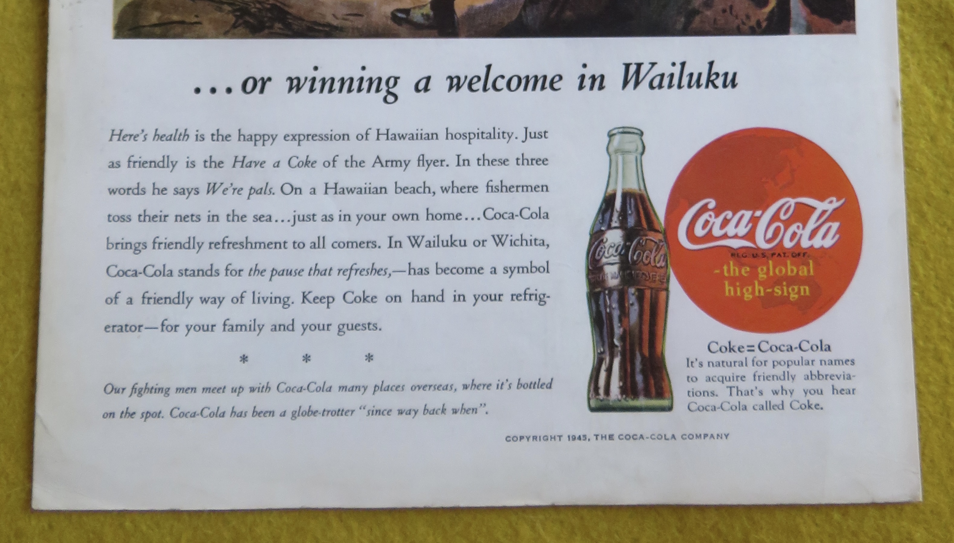 1945 Coca Cola (Coke) with Two Soldiers Talking