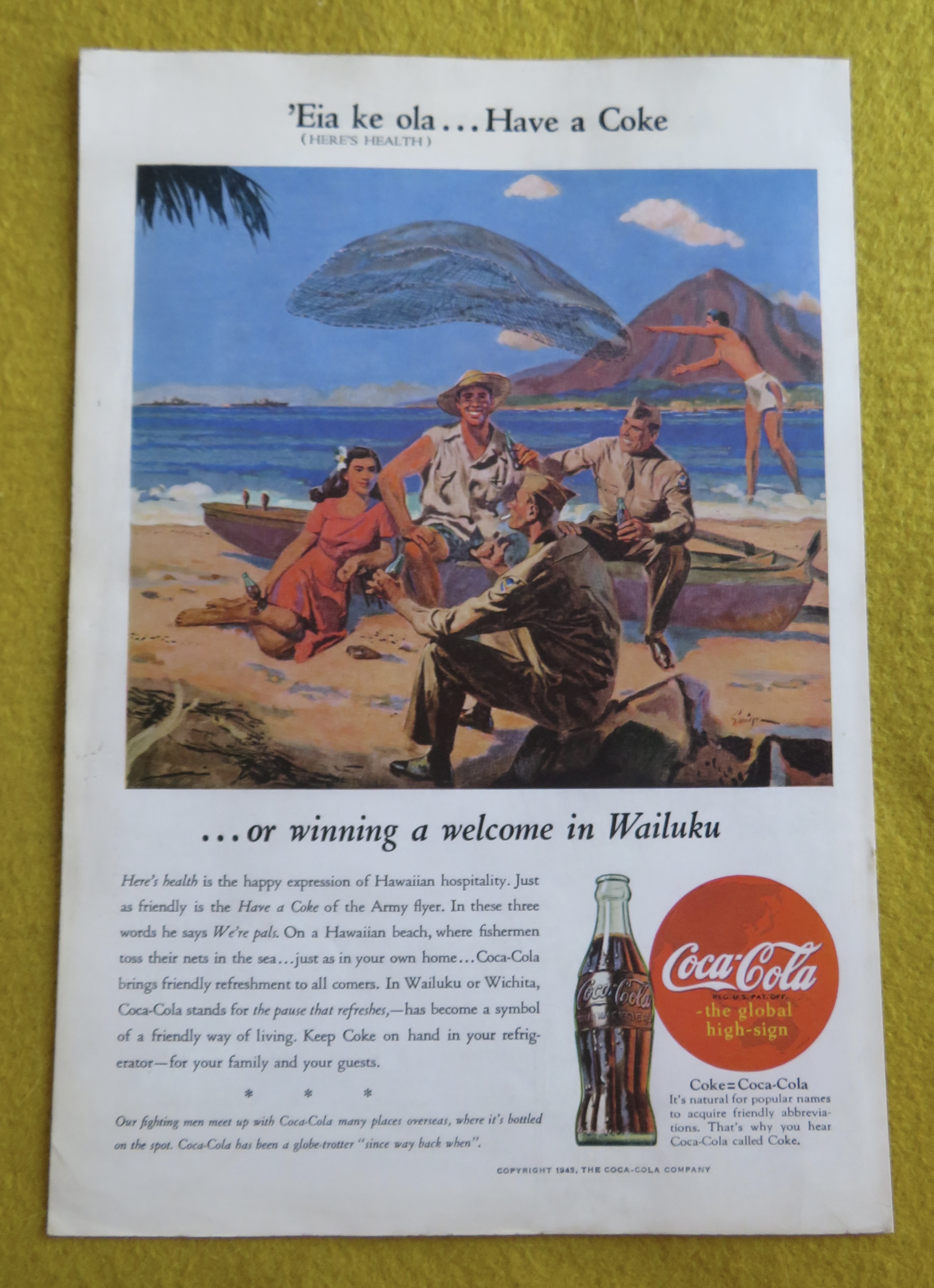 1945 Coca Cola (Coke) with Two Soldiers Talking