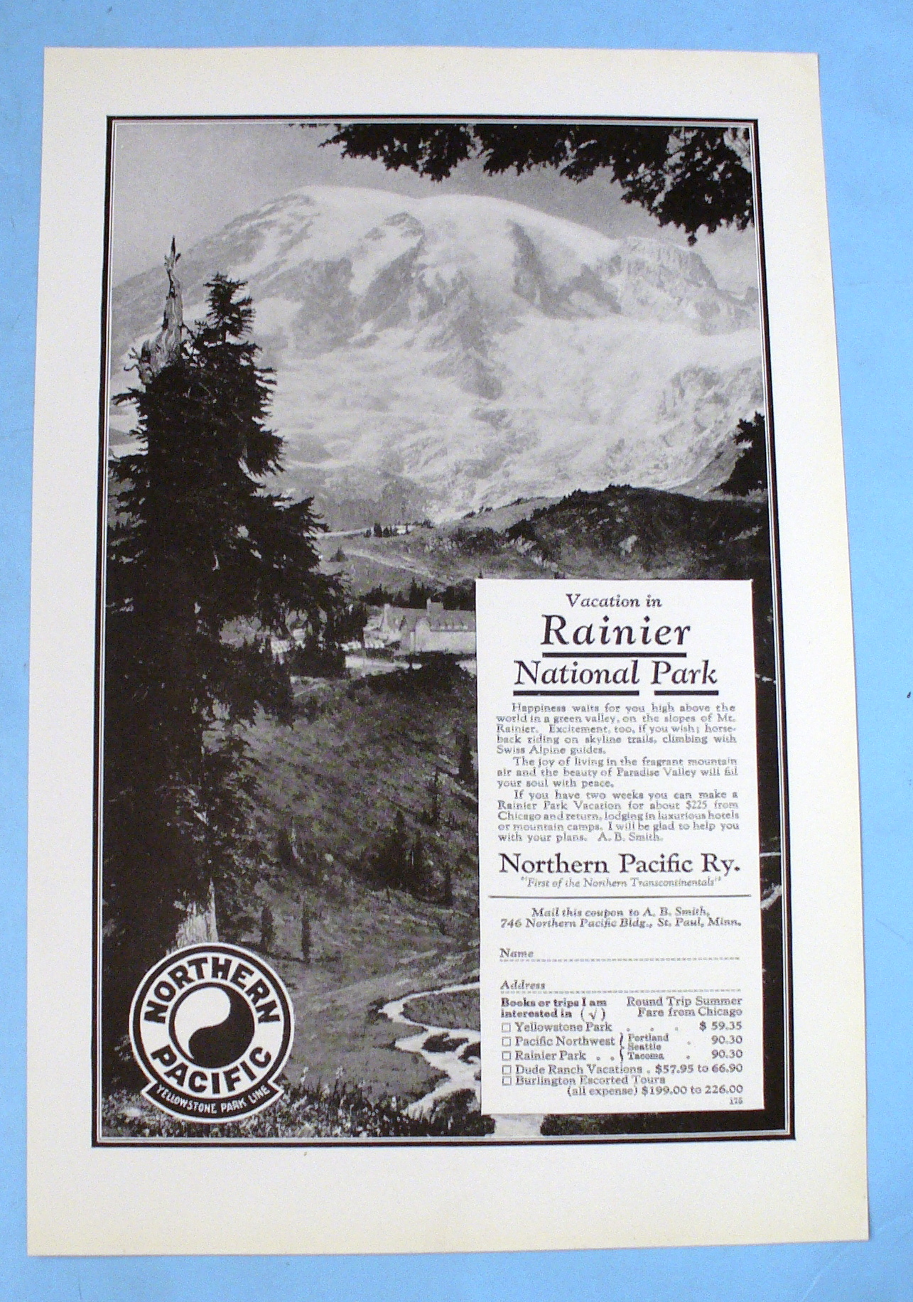 1927 Northern Pacific with Rainier National Park