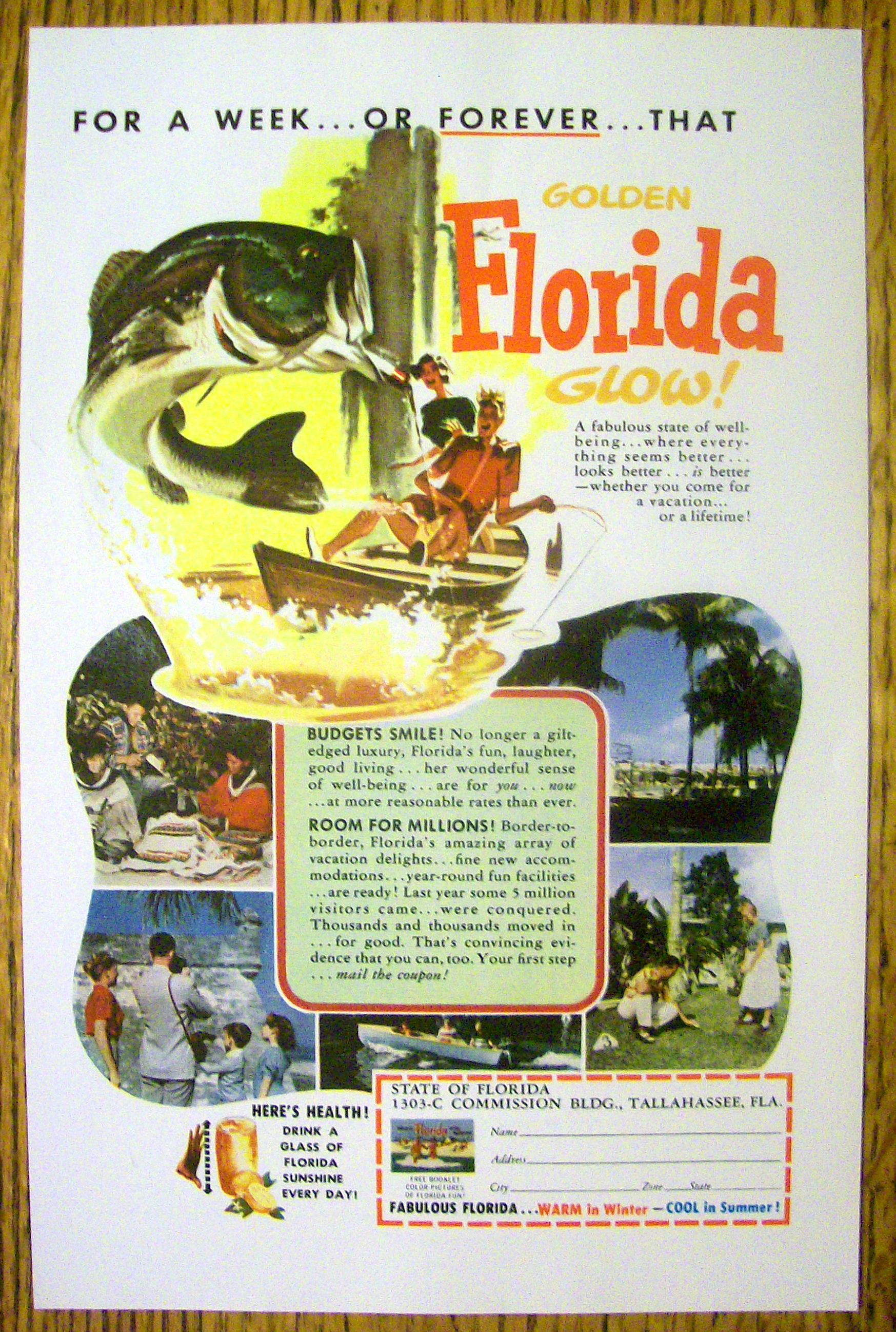 1954 Golden Florida Glow with Man Fishing In A Boat