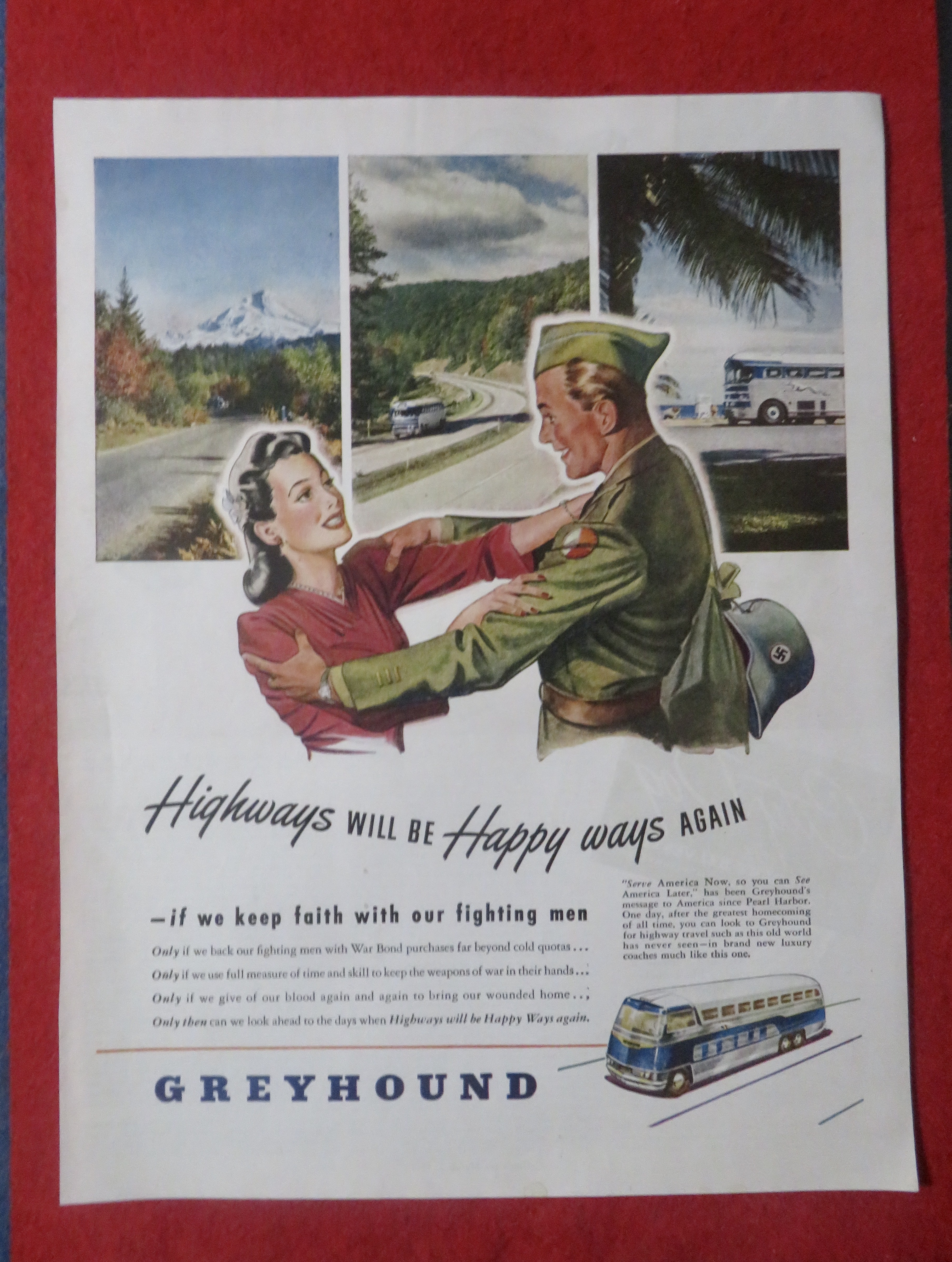 1948 Greyhound with Woman Welcoming Soldier Home