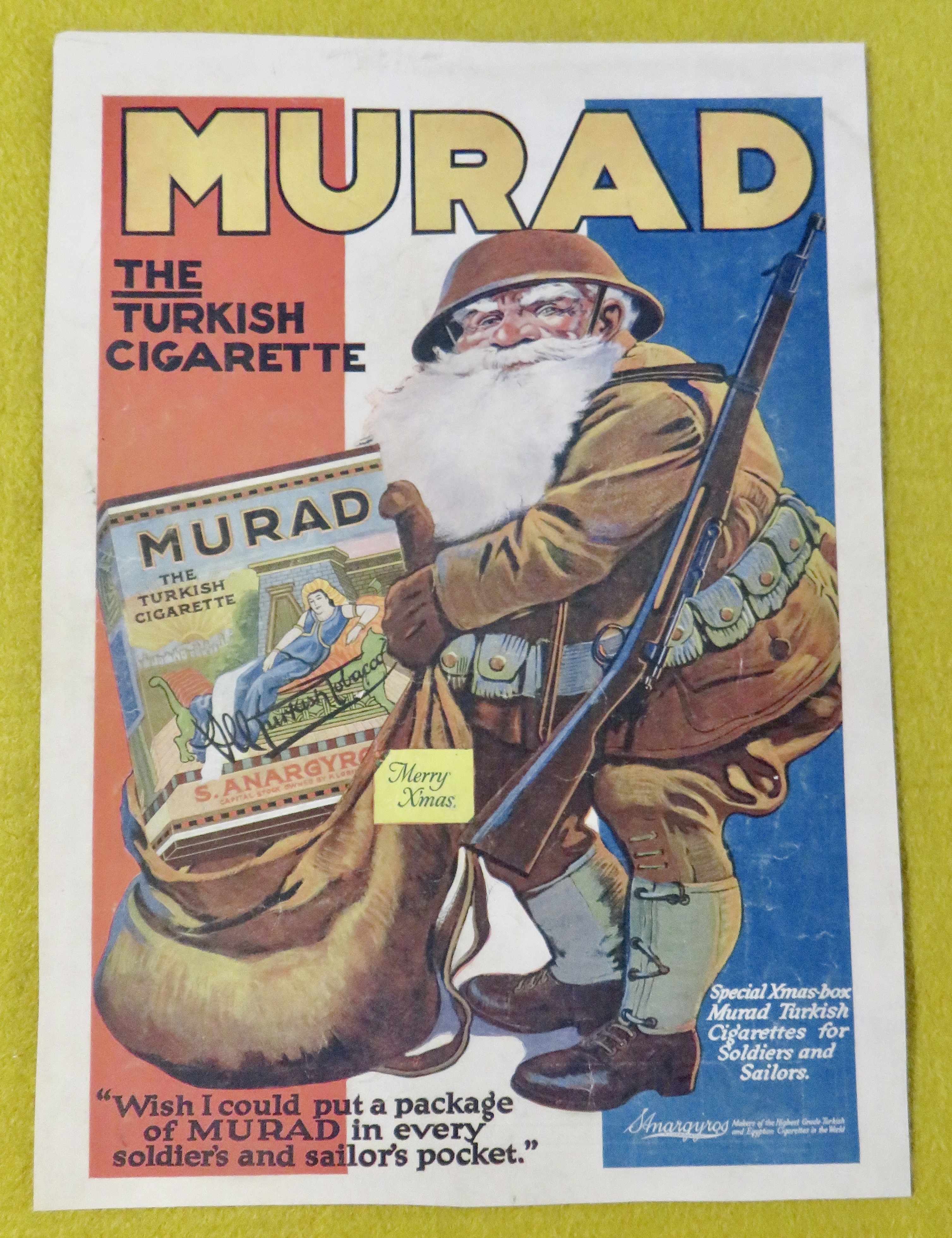 1920 Murad Cigarettes with Santa Dressed As Soldier