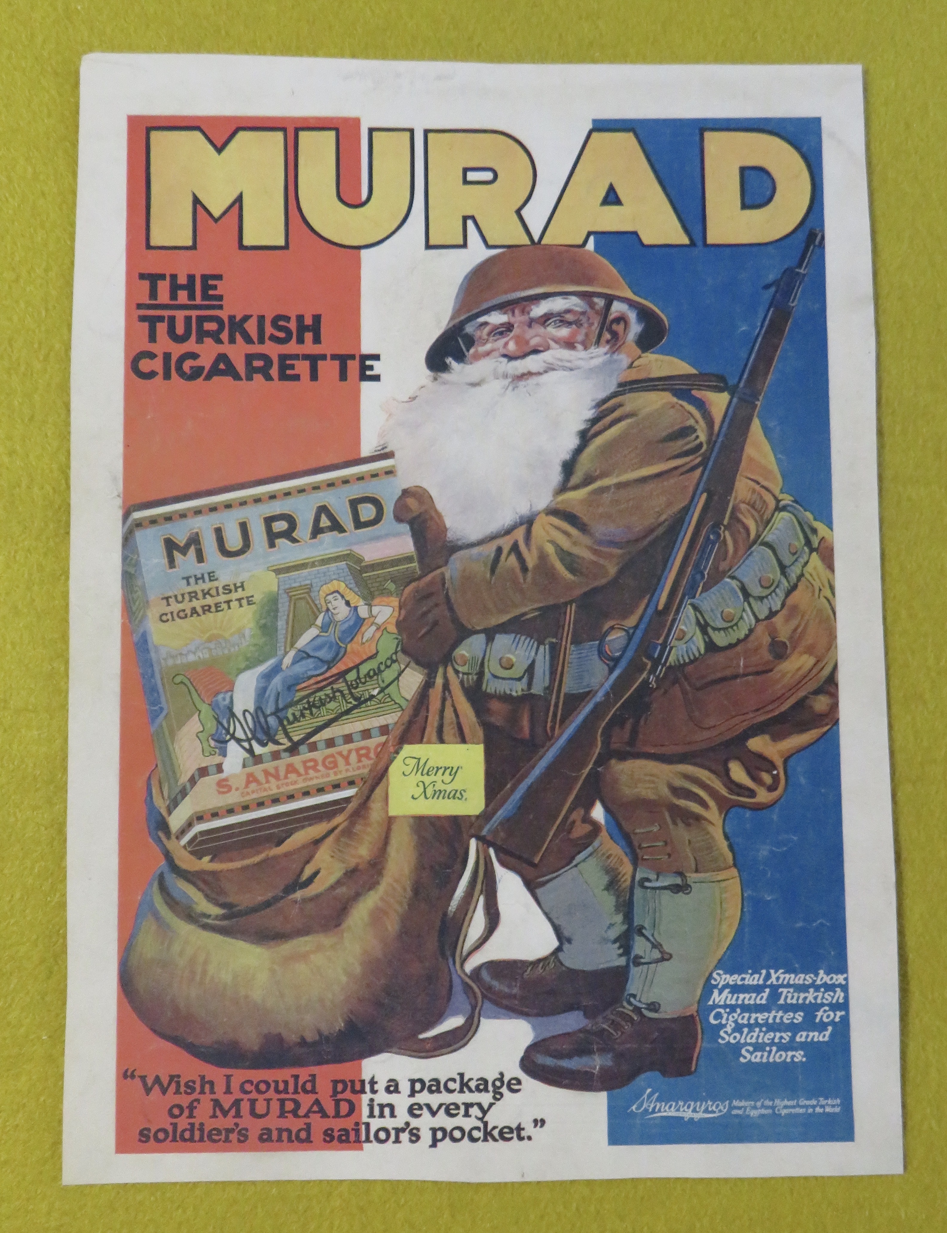 1920 Murad Cigarettes with Santa Dressed As Soldier