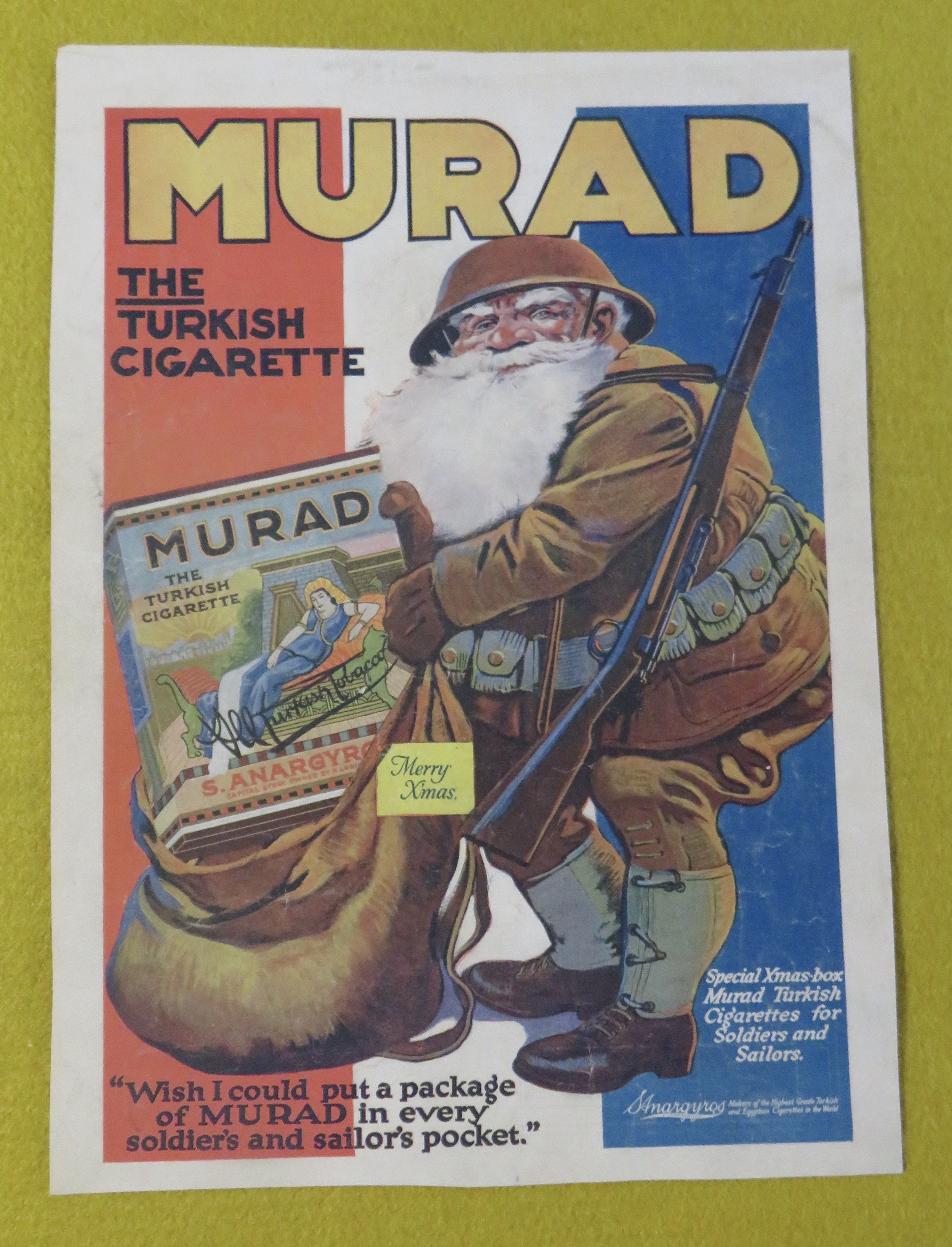 1920 Murad Cigarettes with Santa Dressed As Soldier