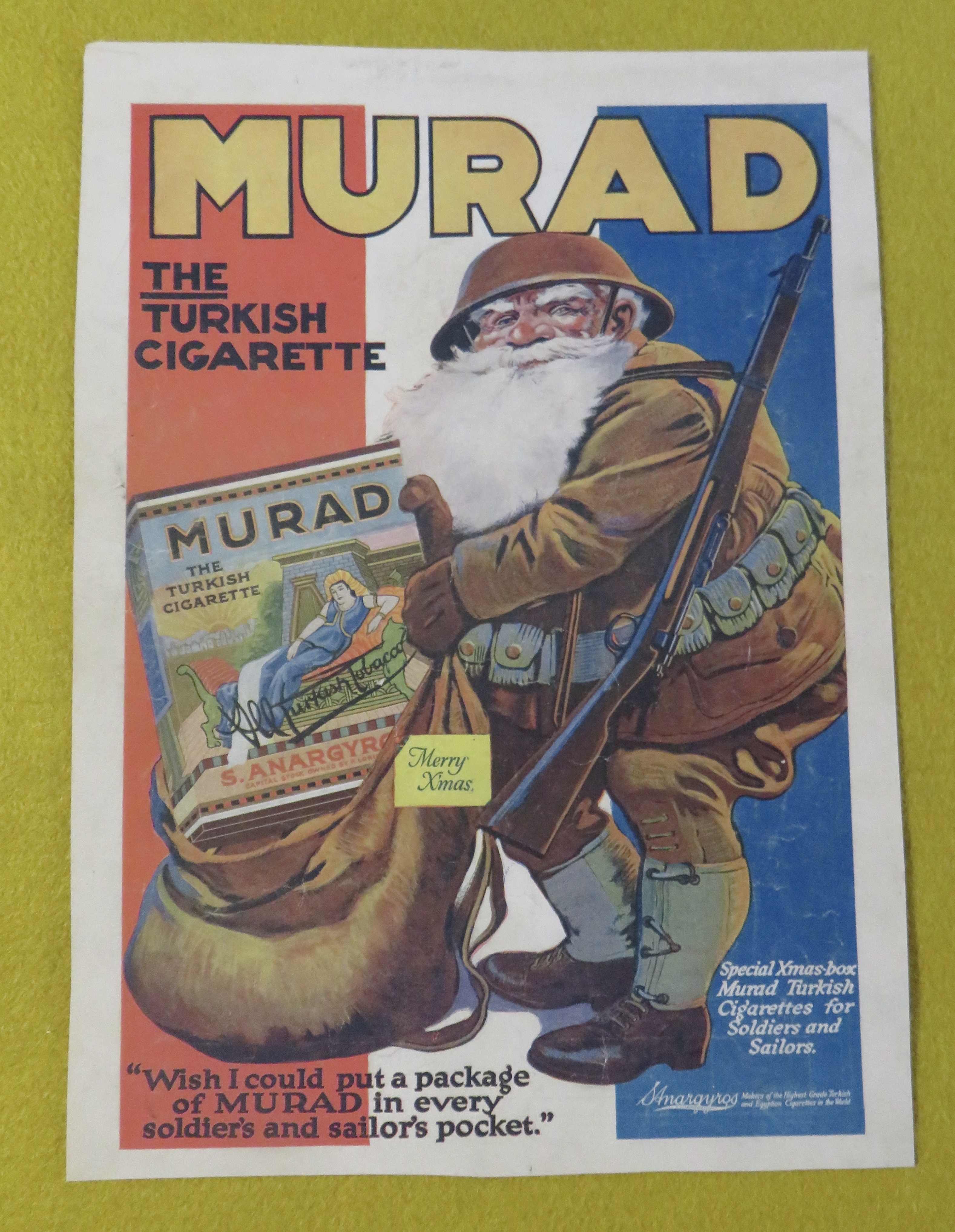 1920 Murad Cigarettes with Santa Dressed As Soldier