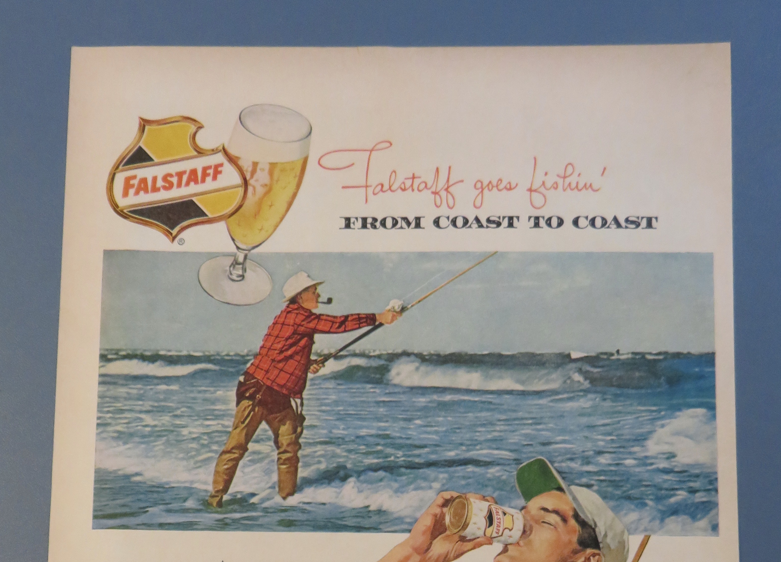 1960 Falstaff Beer with Man Fishing & Drinking Beer