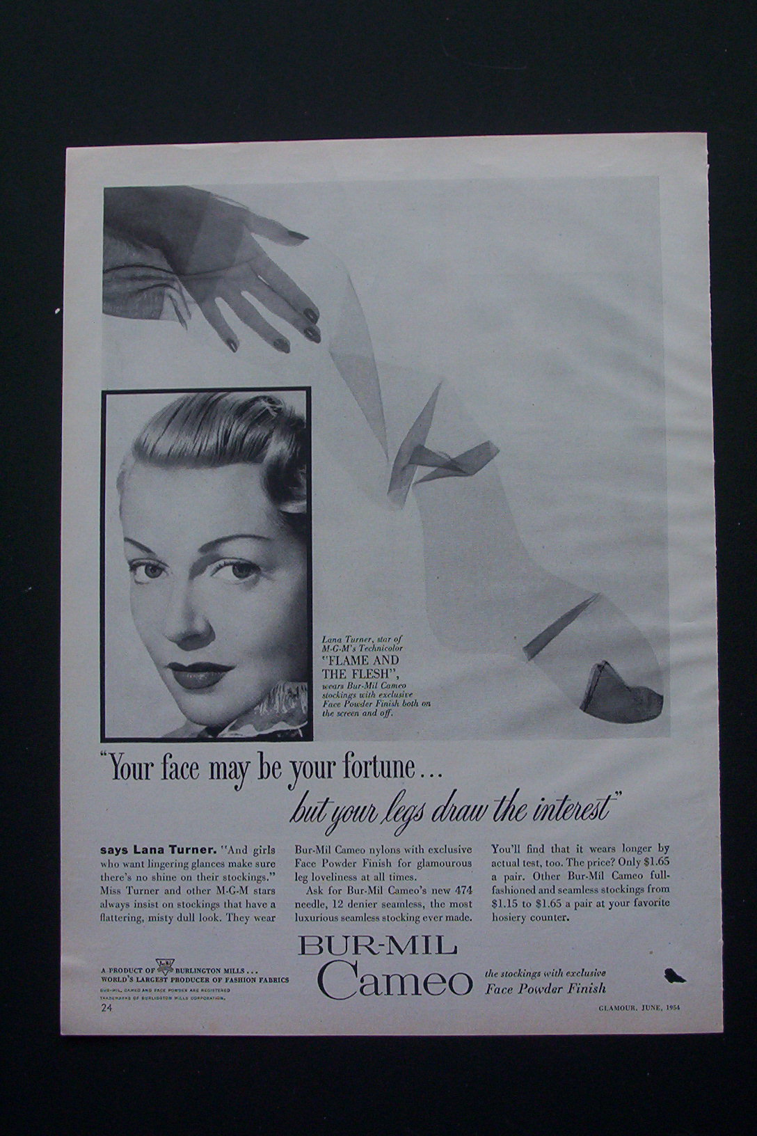 1954 Bur-Mil Cameo with Lana Turner (Flame & The Flesh)