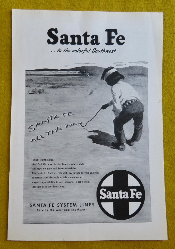 1946 Santa Fe System Lines With Indian Boy Writing On The Ground
