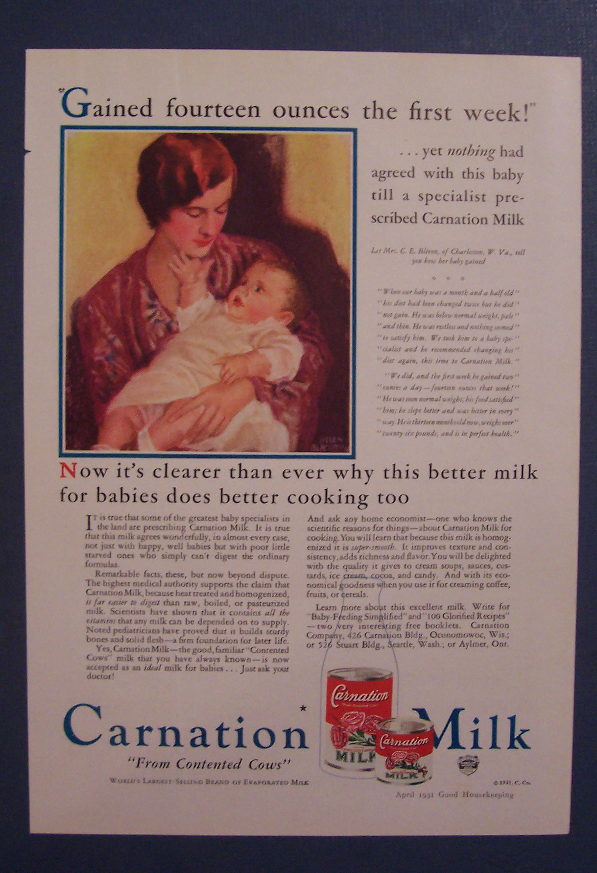 1931 Carnation Milk with Mother Holding Baby