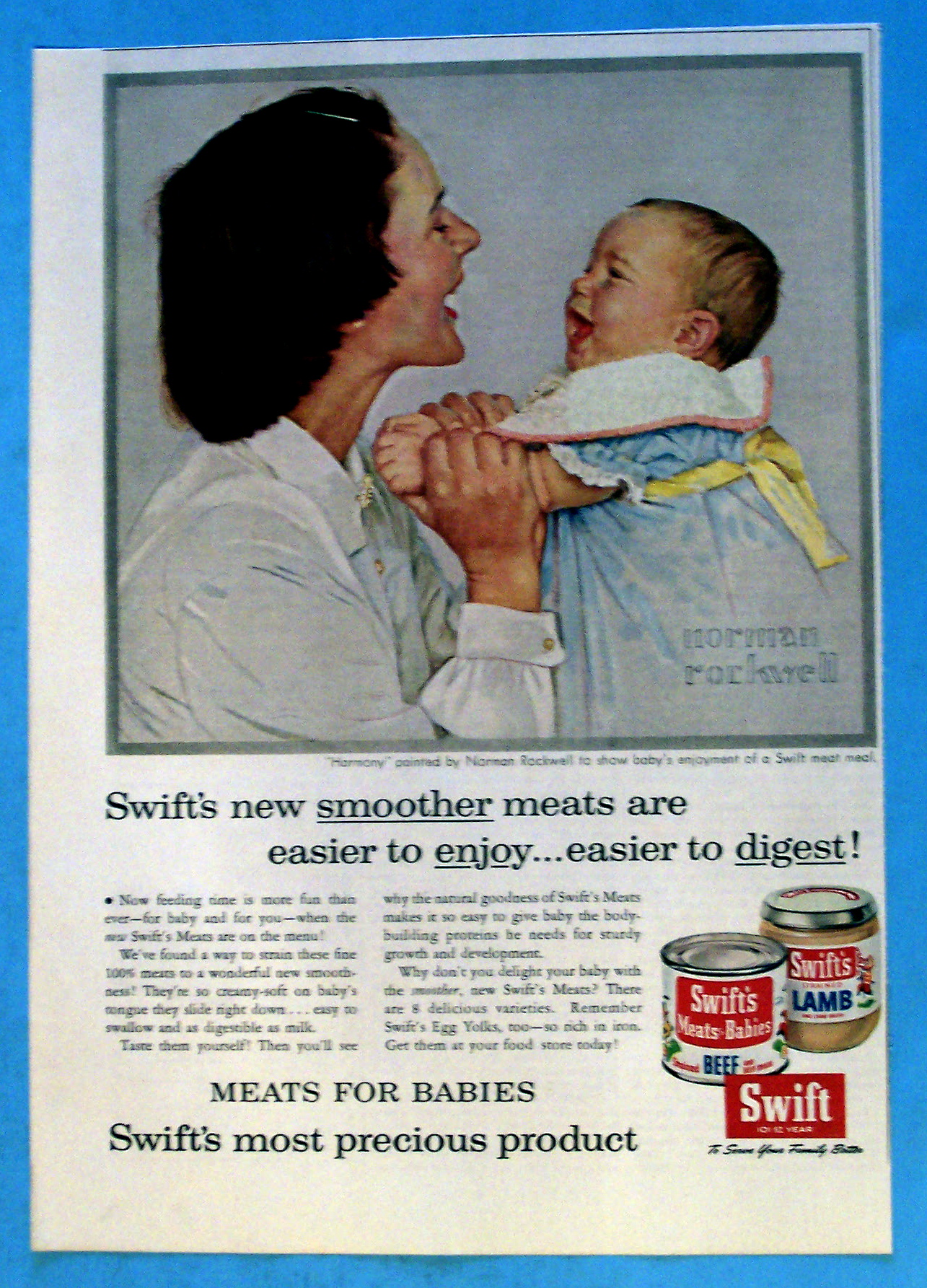 1956 Swift's Meats with Mom & Baby By Norman Rockwell