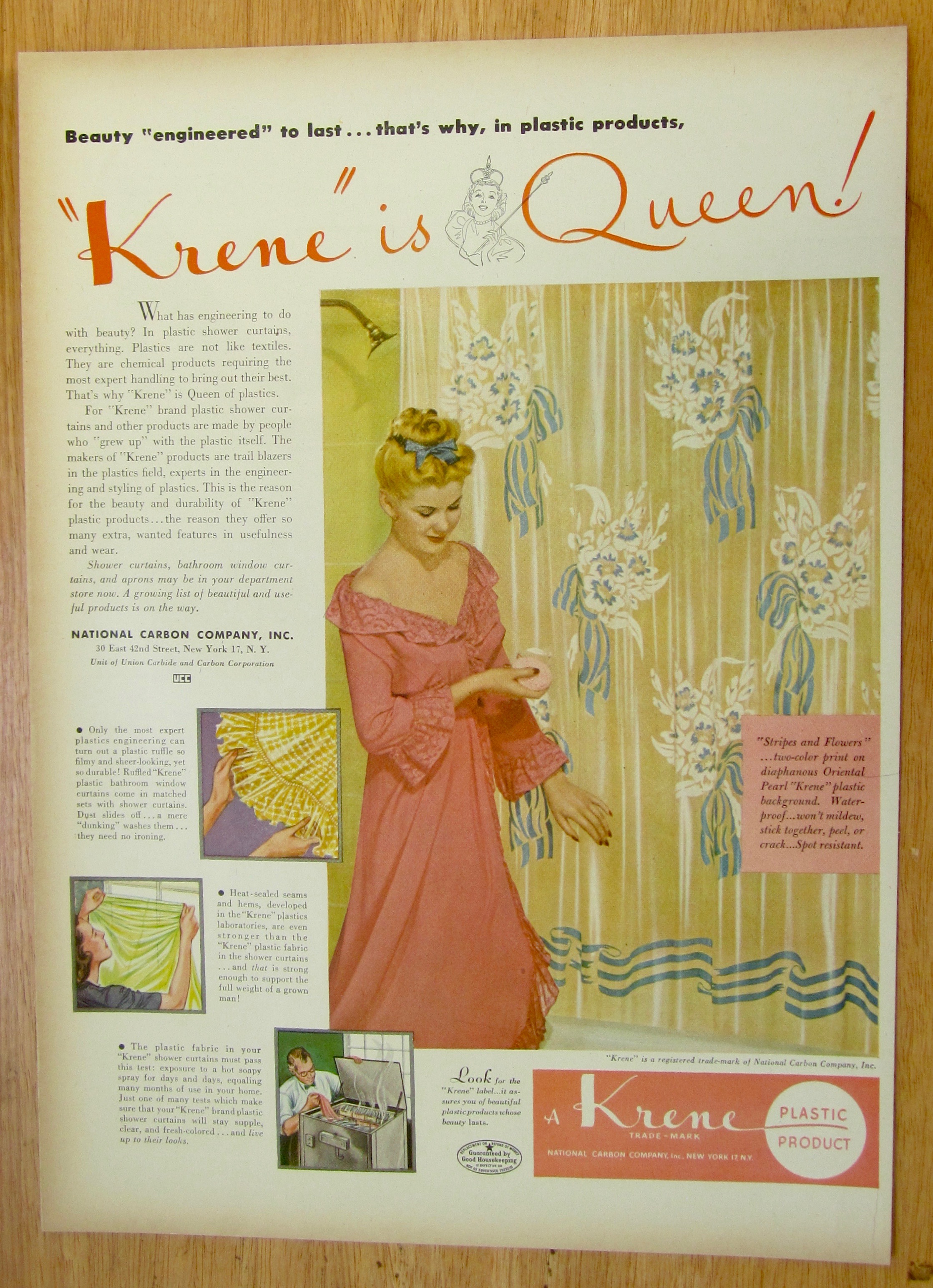 1946 Krene Plastics w/Woman Standing By Shower Curtain