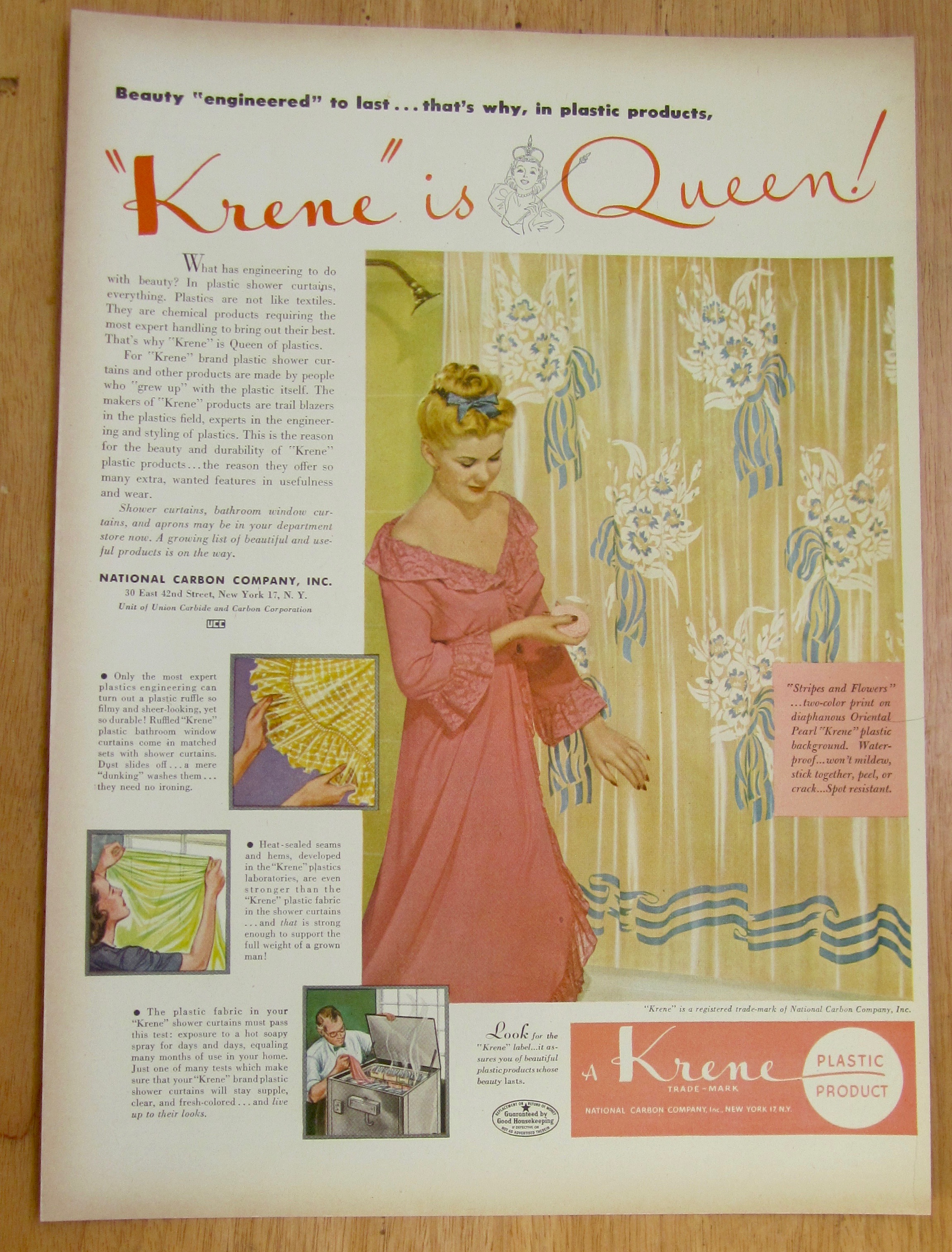 1946 Krene Plastics w/Woman Standing By Shower Curtain