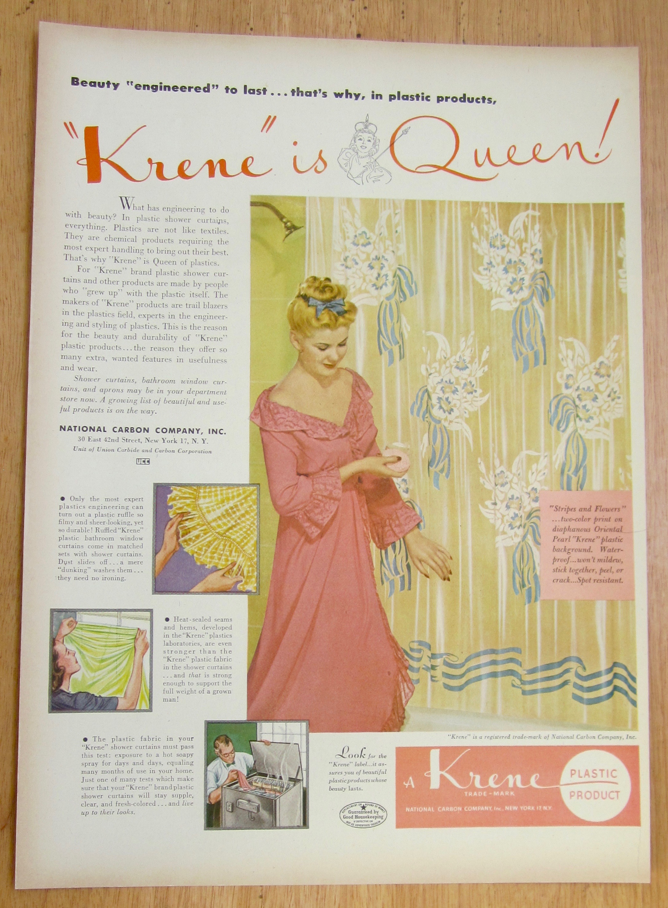 1946 Krene Plastics w/Woman Standing By Shower Curtain