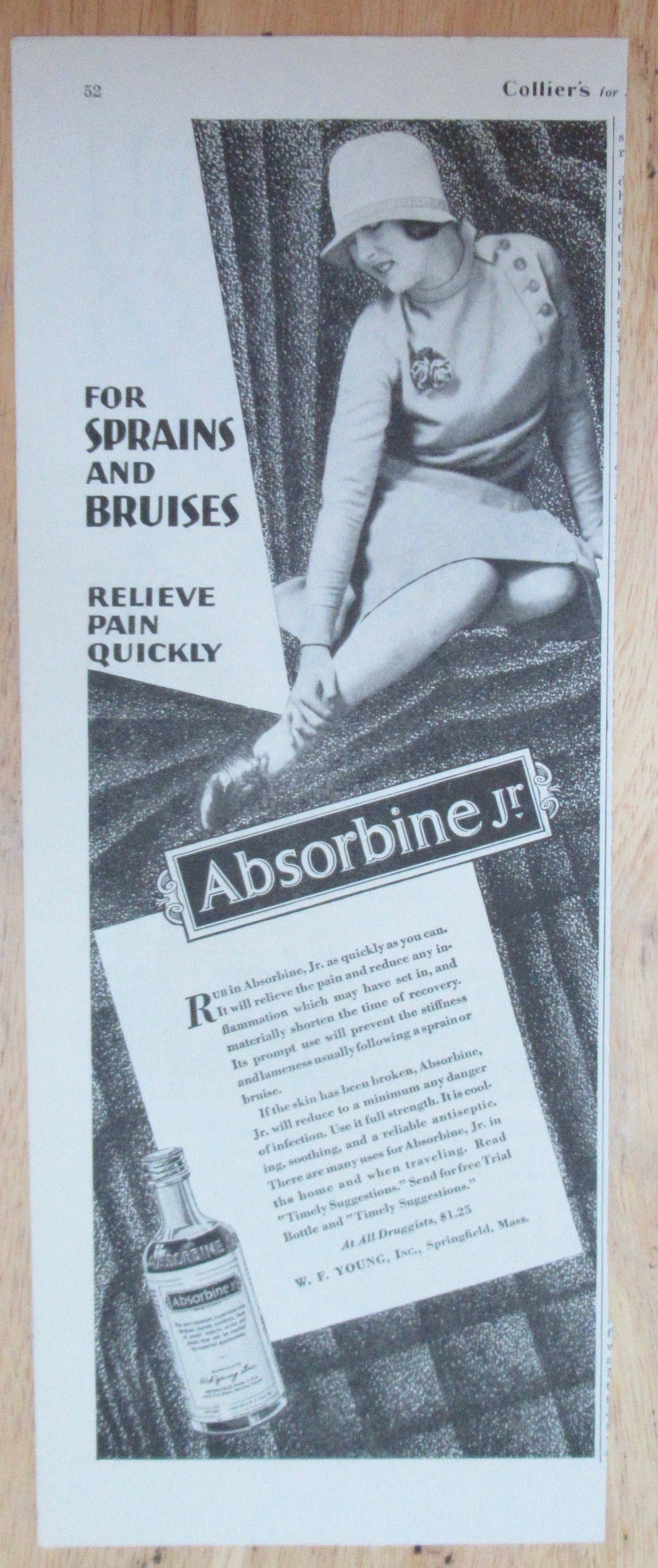 1929 Absorbine Jr with Woman Holding Her Ankle