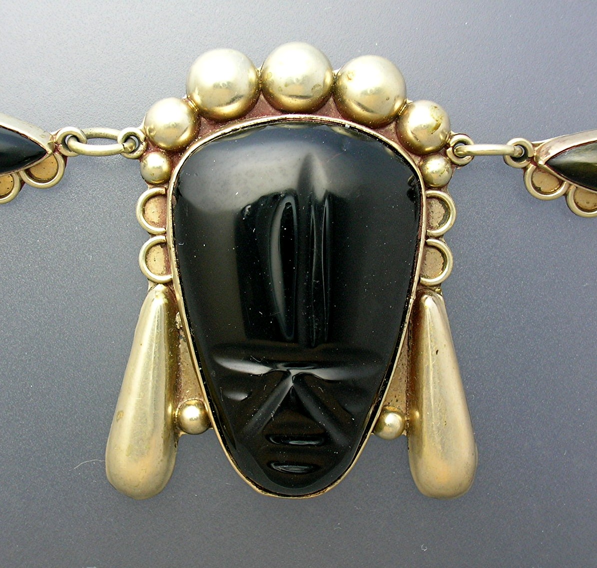 Mexico Vintage Sterling Silver & Onyx Face Necklace