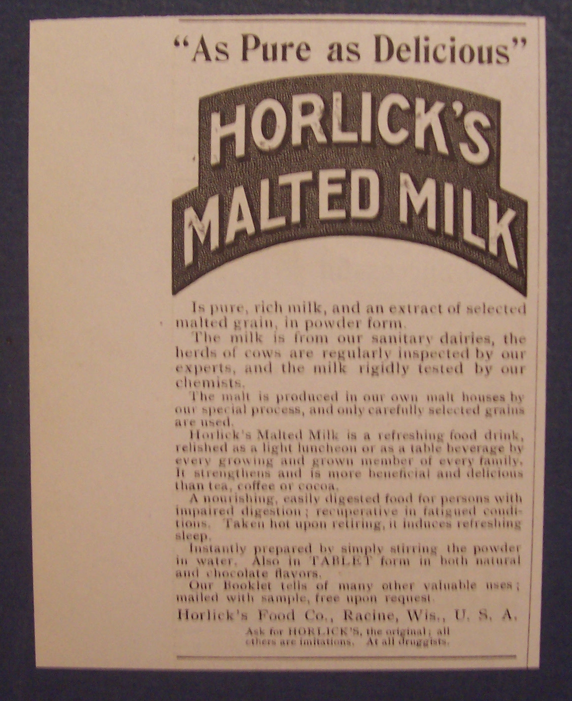 1904  Horlick's  Malted  Milk